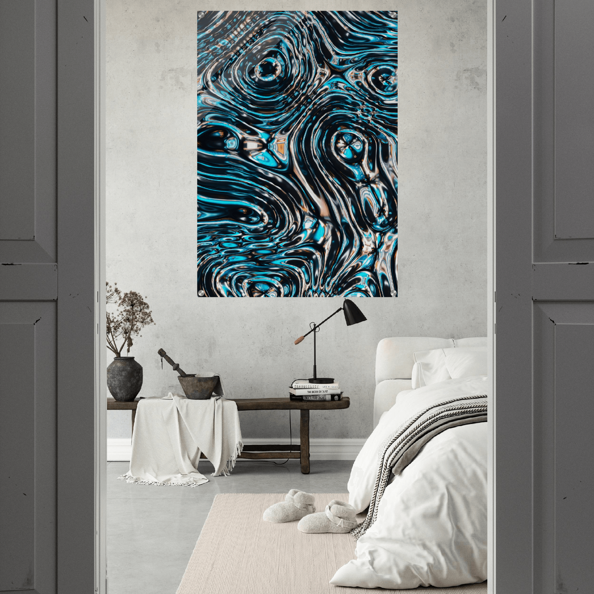 Abstract Reflection: Blue Liquid Acrylic Glass Wall Art - Wallfix