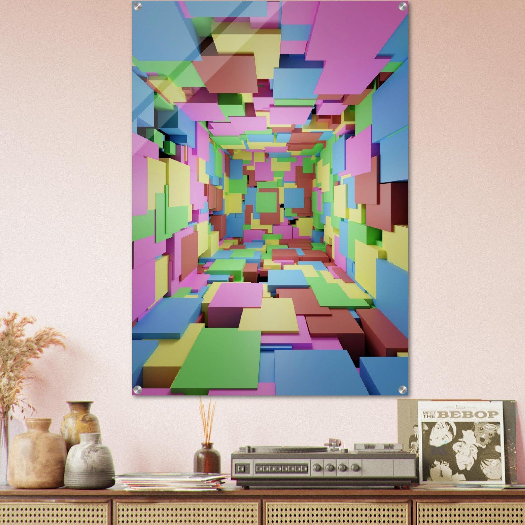Abstract Symphony: Multi-color Cubes Acrylic Glass Wall Art - Wallfix