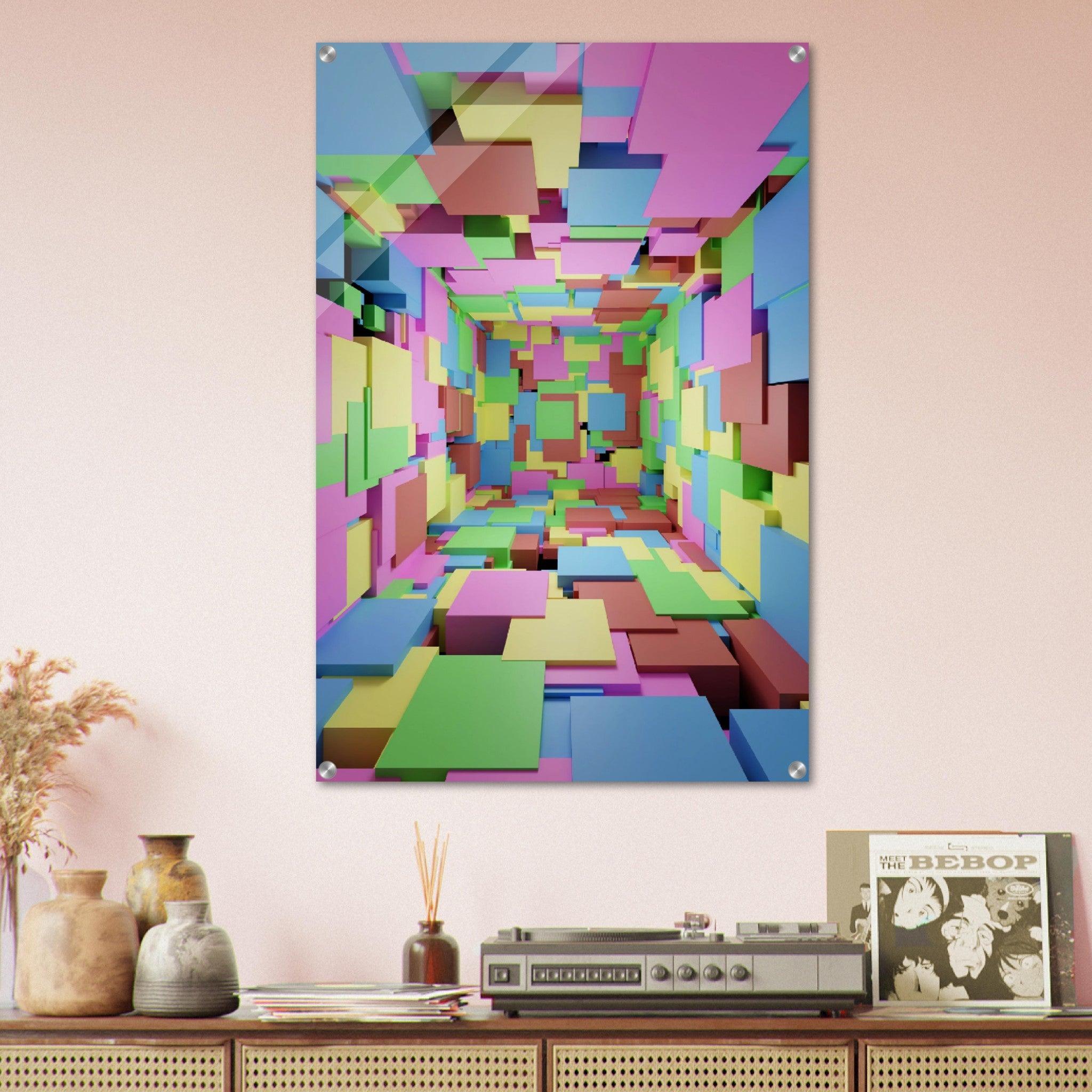 Abstract Symphony: Multi-color Cubes Acrylic Glass Wall Art - Wallfix