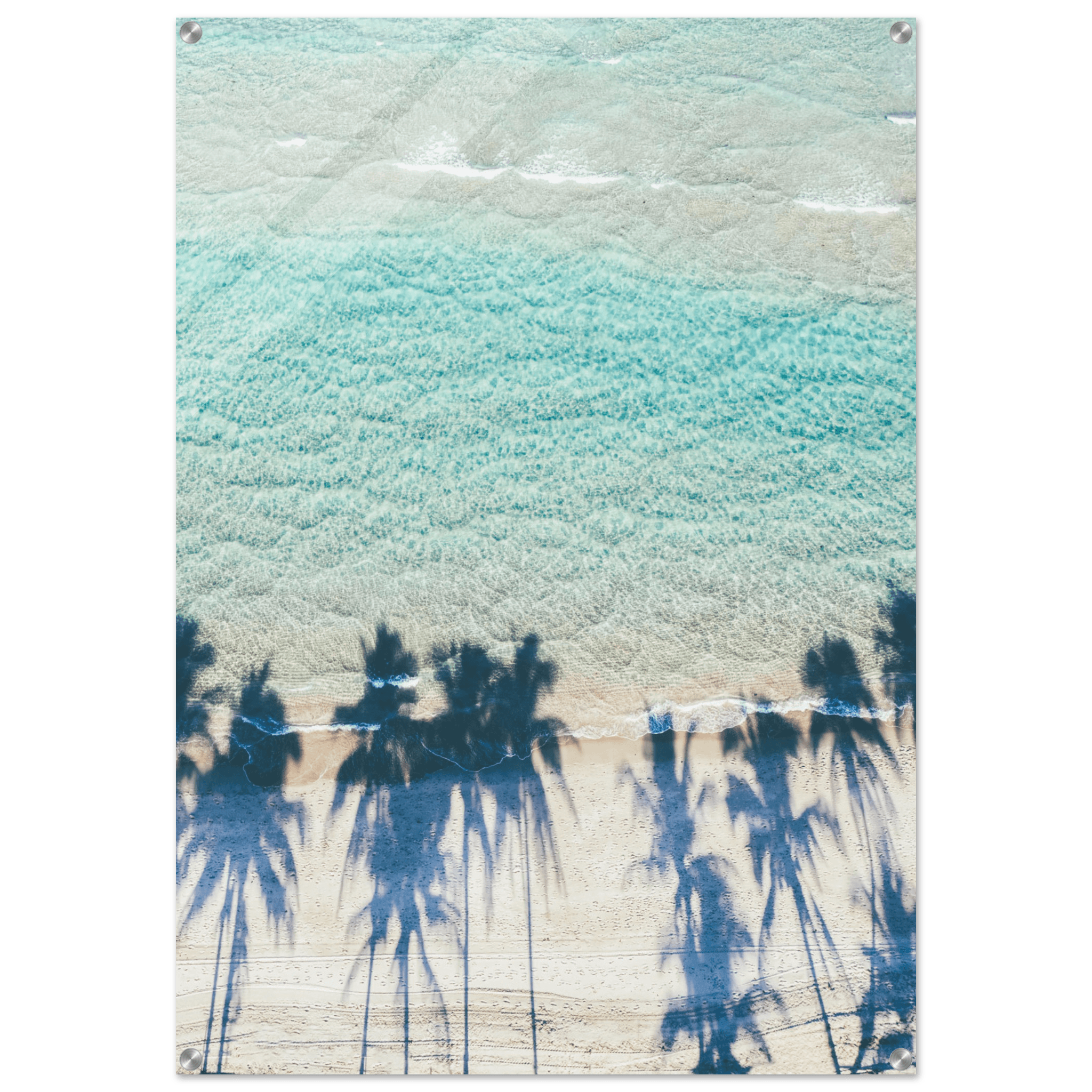 Aerial Beachscape: Palm Trees and Waves Acrylic Glass Wall Art - Wallfix