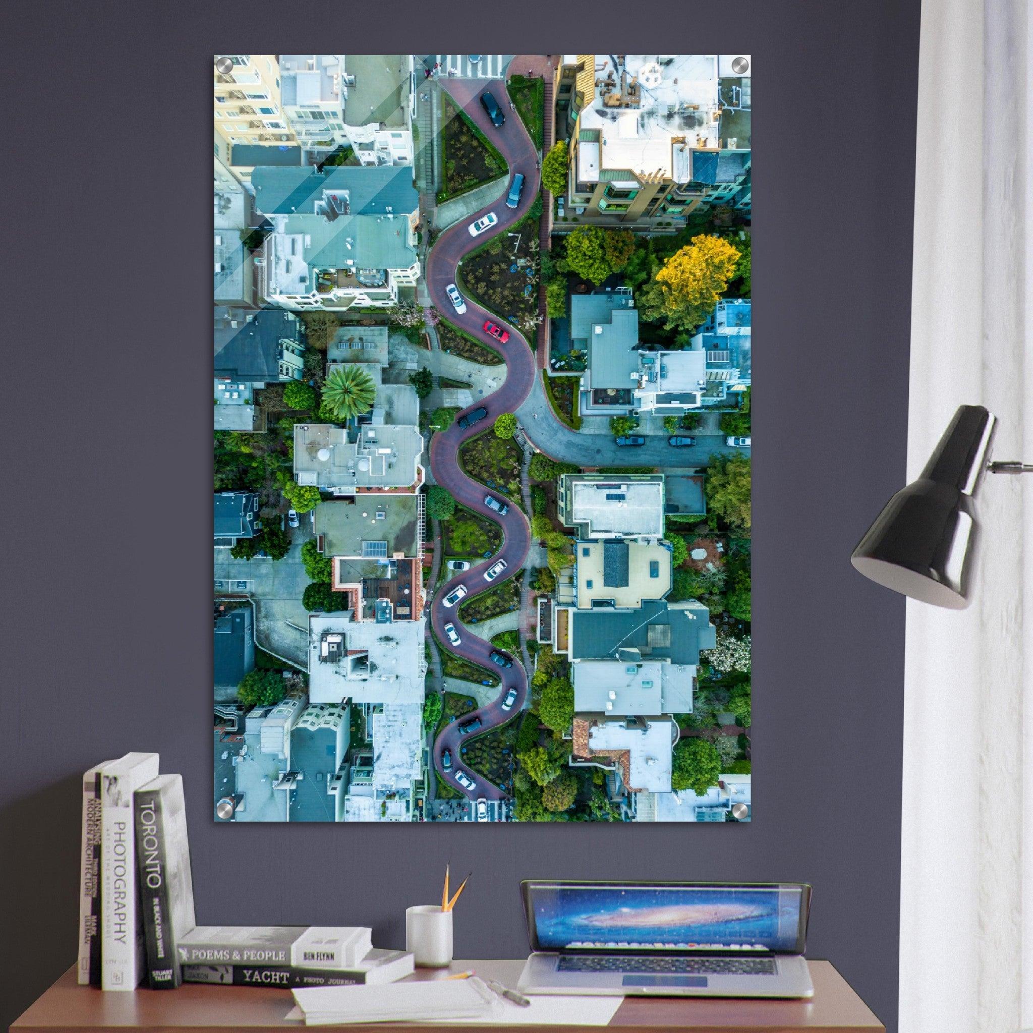 Aerial View: Iconic Lombard Street Acrylic Glass Wall Art - Wallfix