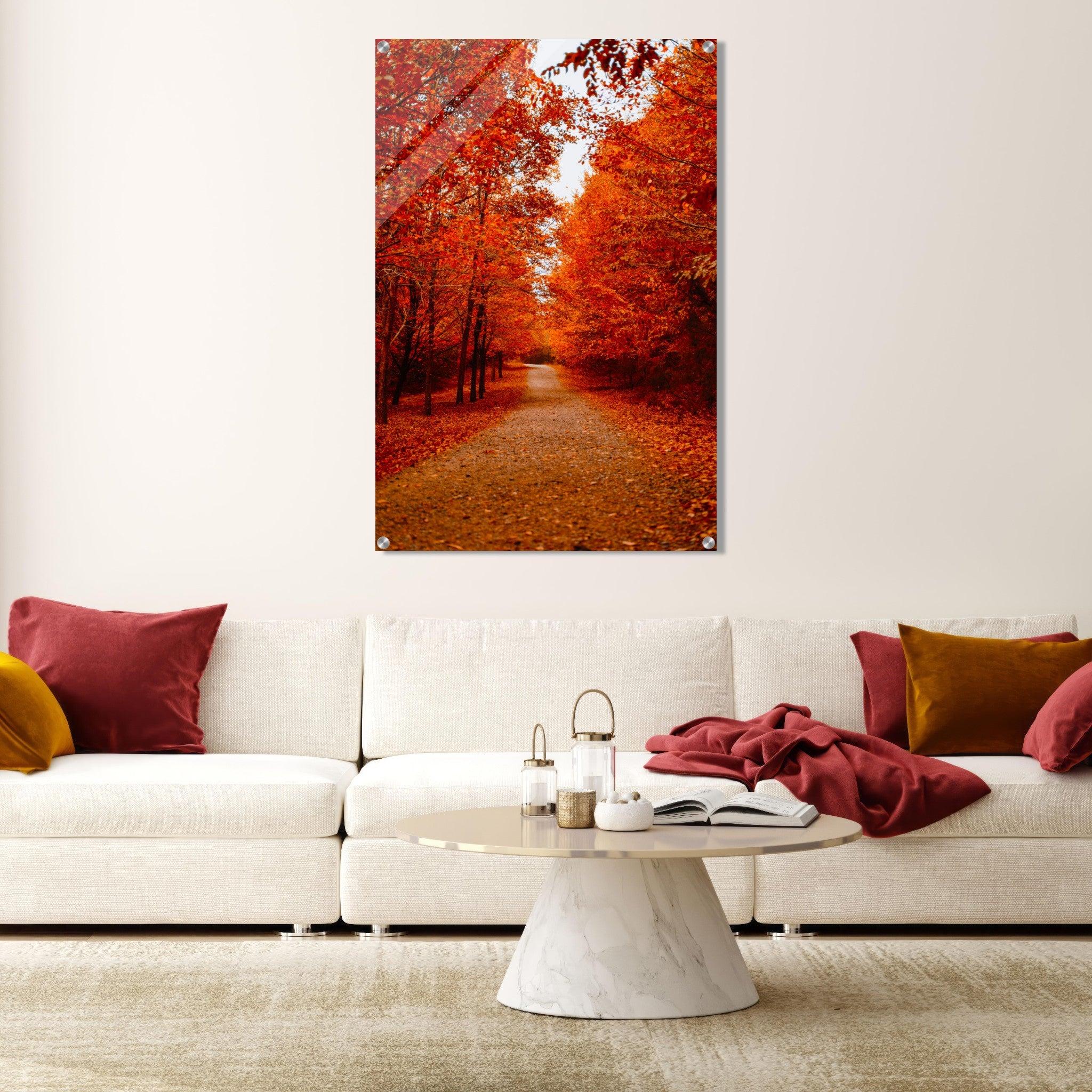 Autumn's Journey: Tranquil Path Acrylic Glass Wall Art - Wallfix