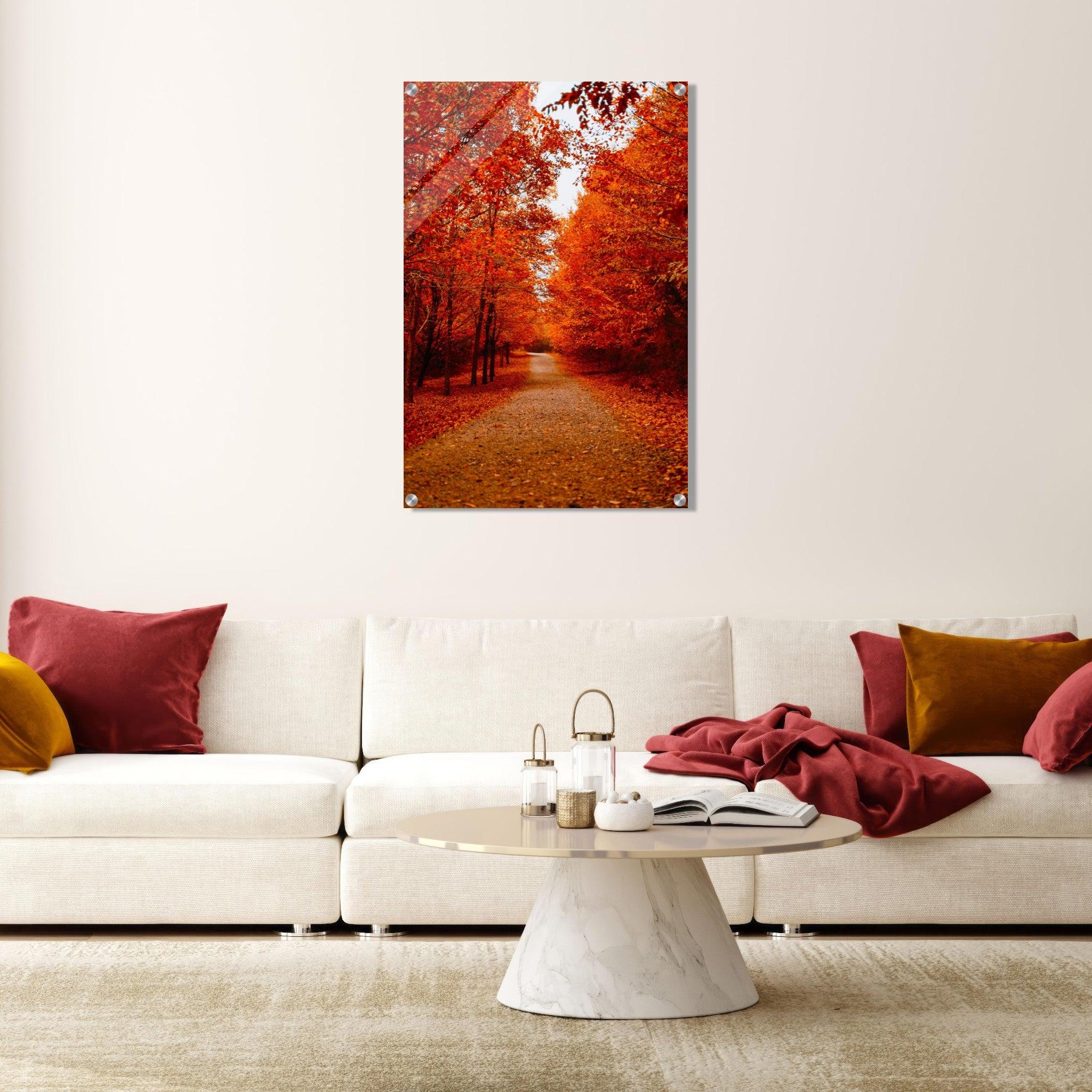 Autumn's Journey: Tranquil Path Acrylic Glass Wall Art - Wallfix