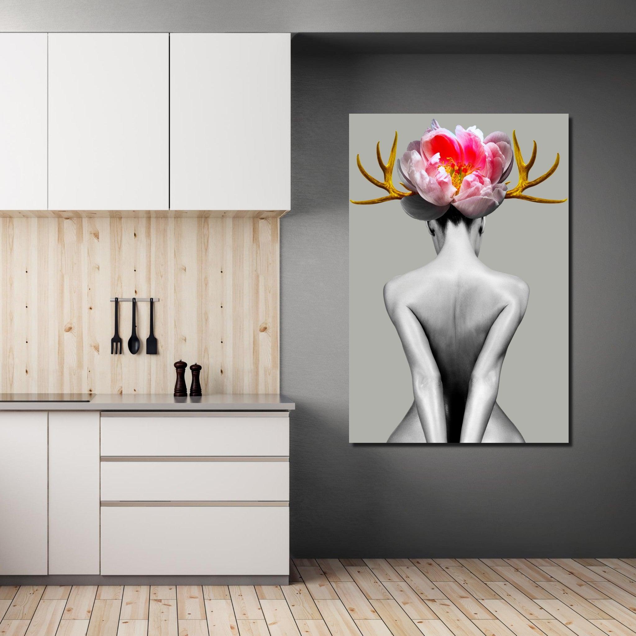 Blooming Serenity: Portrait with Nature's Touch Metal Wall Art - Wallfix