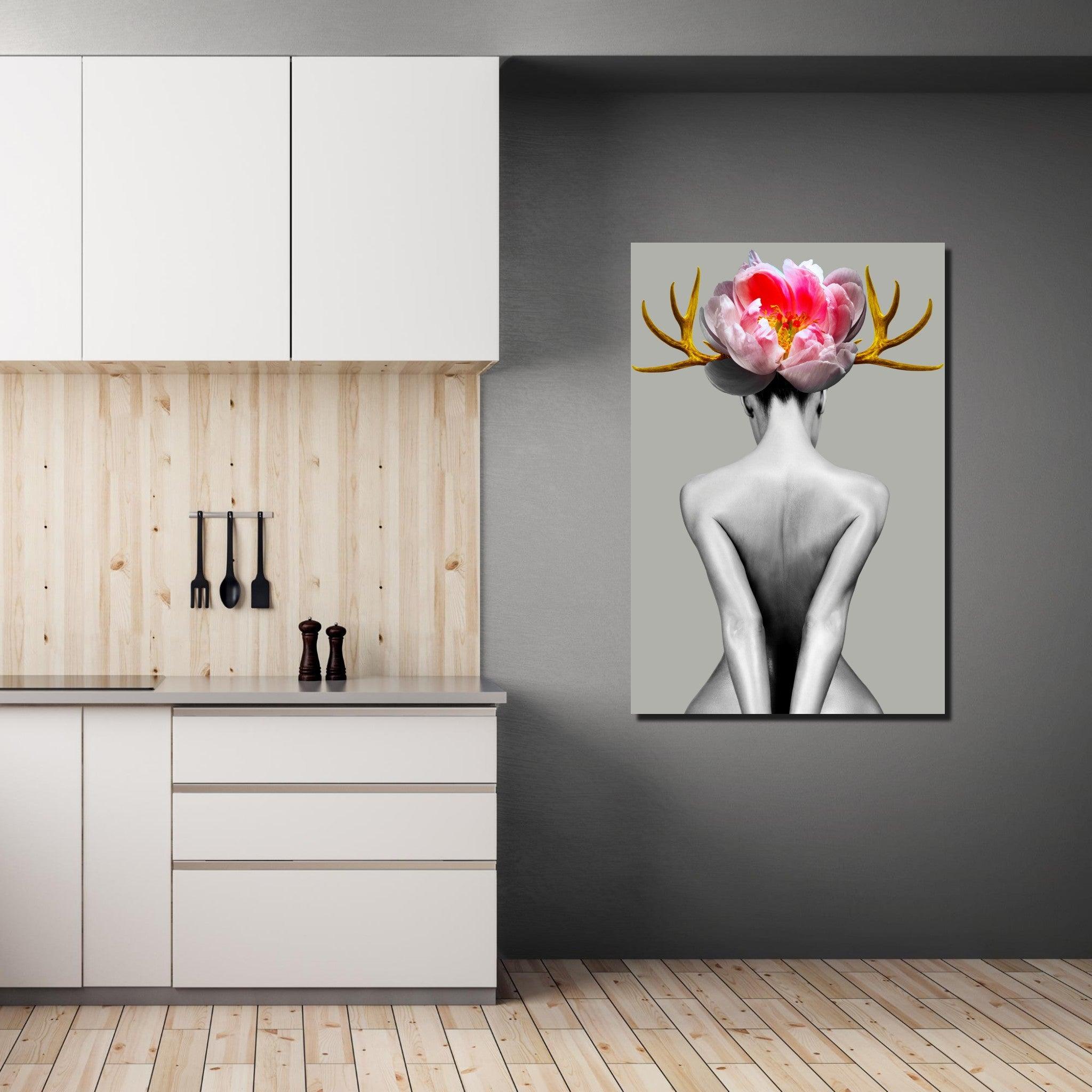 Blooming Serenity: Portrait with Nature's Touch Metal Wall Art - Wallfix