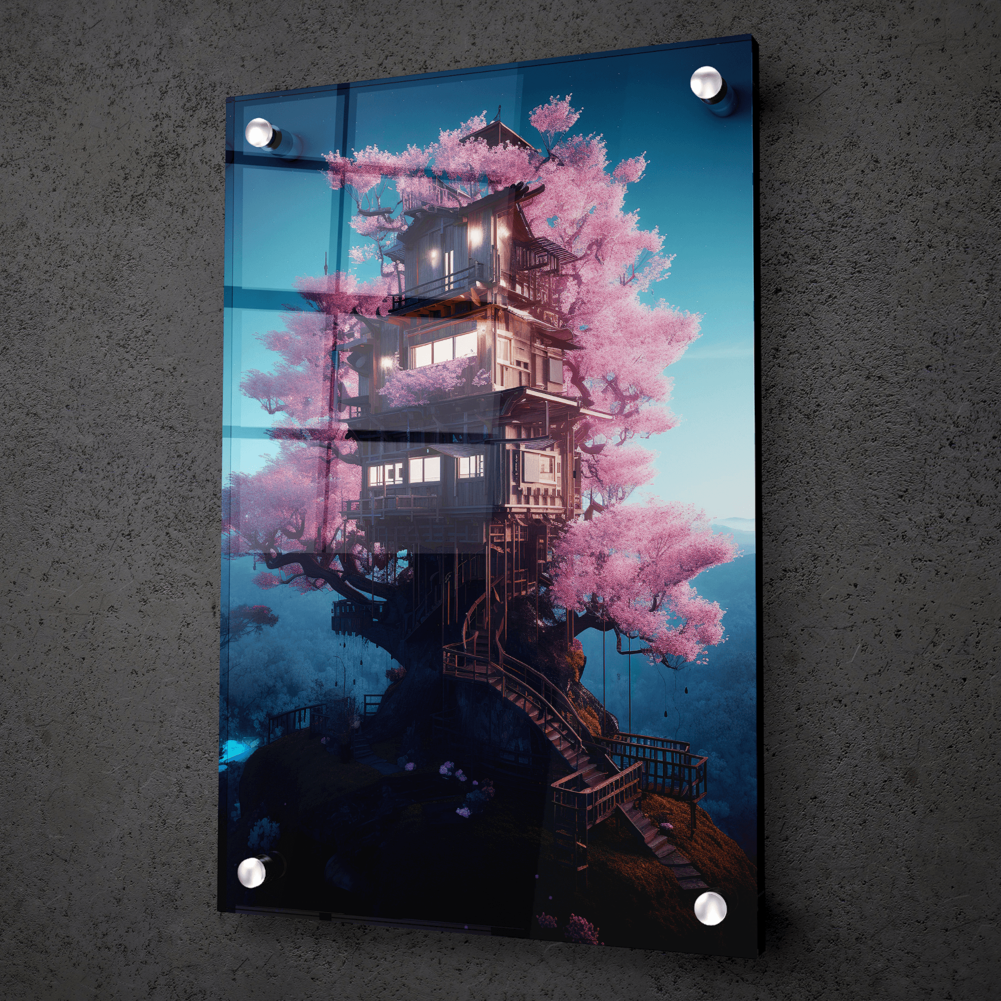 Cherry Blossom: Dream Tree House Acrylic Glass Wall Art - Wallfix