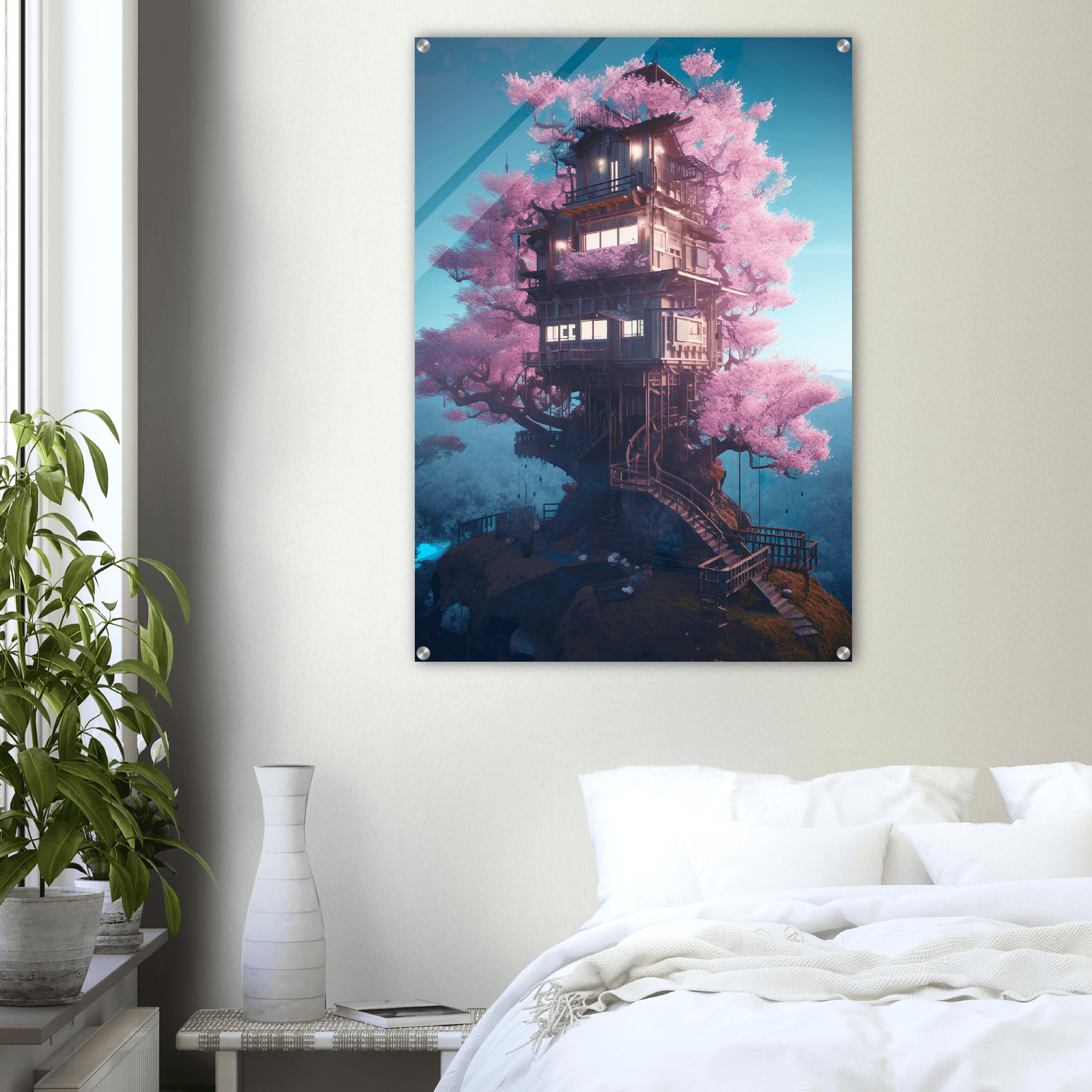 Cherry Blossom: Dream Tree House Acrylic Glass Wall Art - Wallfix