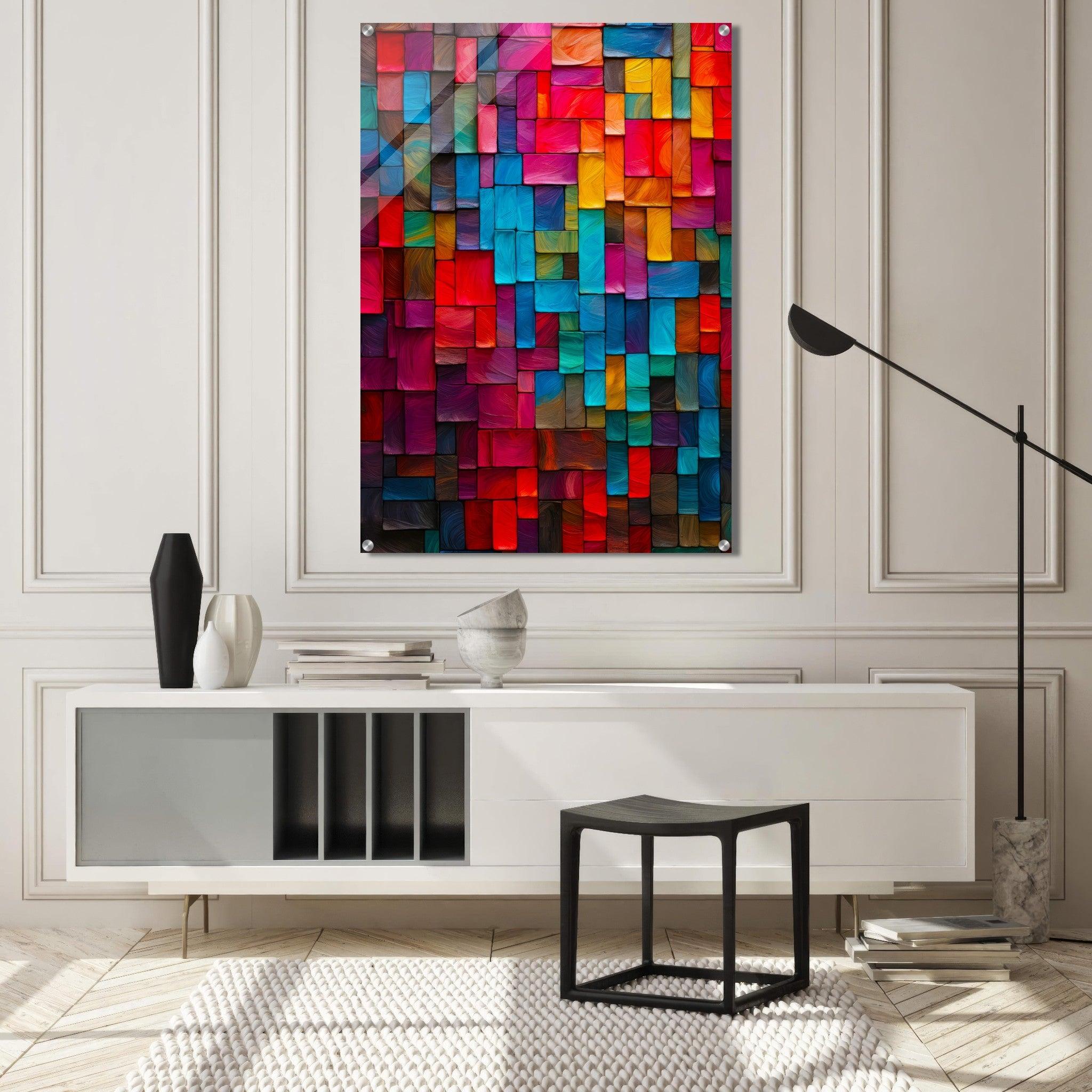 Chromatic Puzzle: Impasto Color Block Collage Acrylic Glass Wall Art - Wallfix