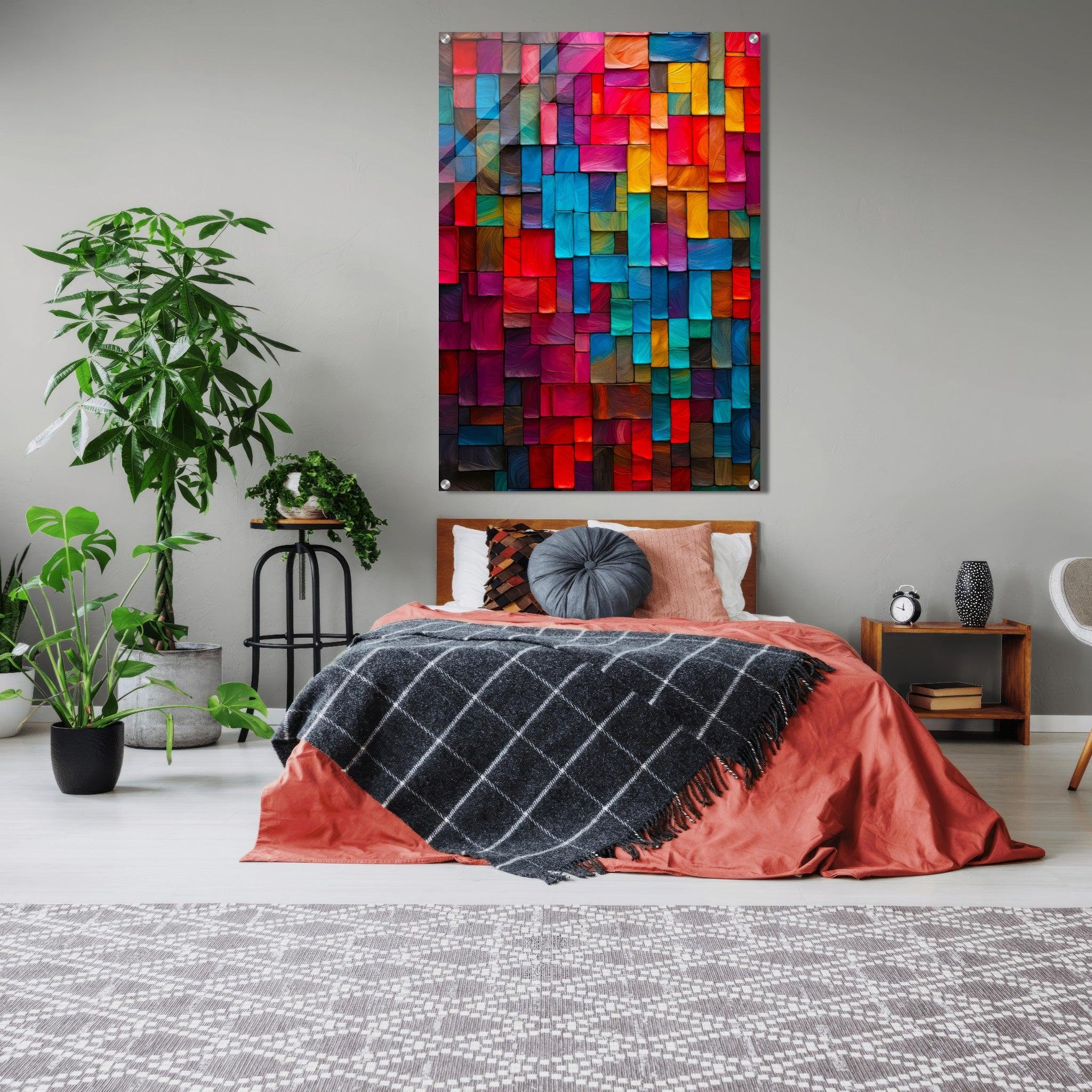 Chromatic Puzzle: Impasto Color Block Collage Acrylic Glass Wall Art - Wallfix
