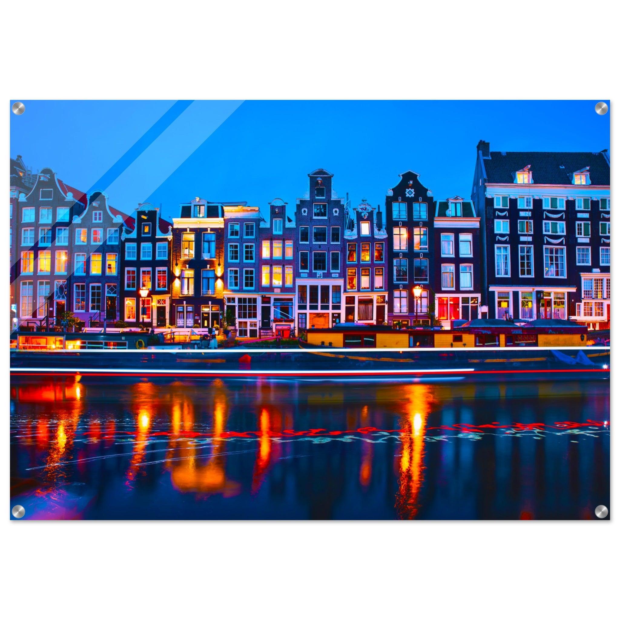 City Lights: Amsterdam's Famous Dutch Houses Acrylic Glass Wall Art - Wallfix