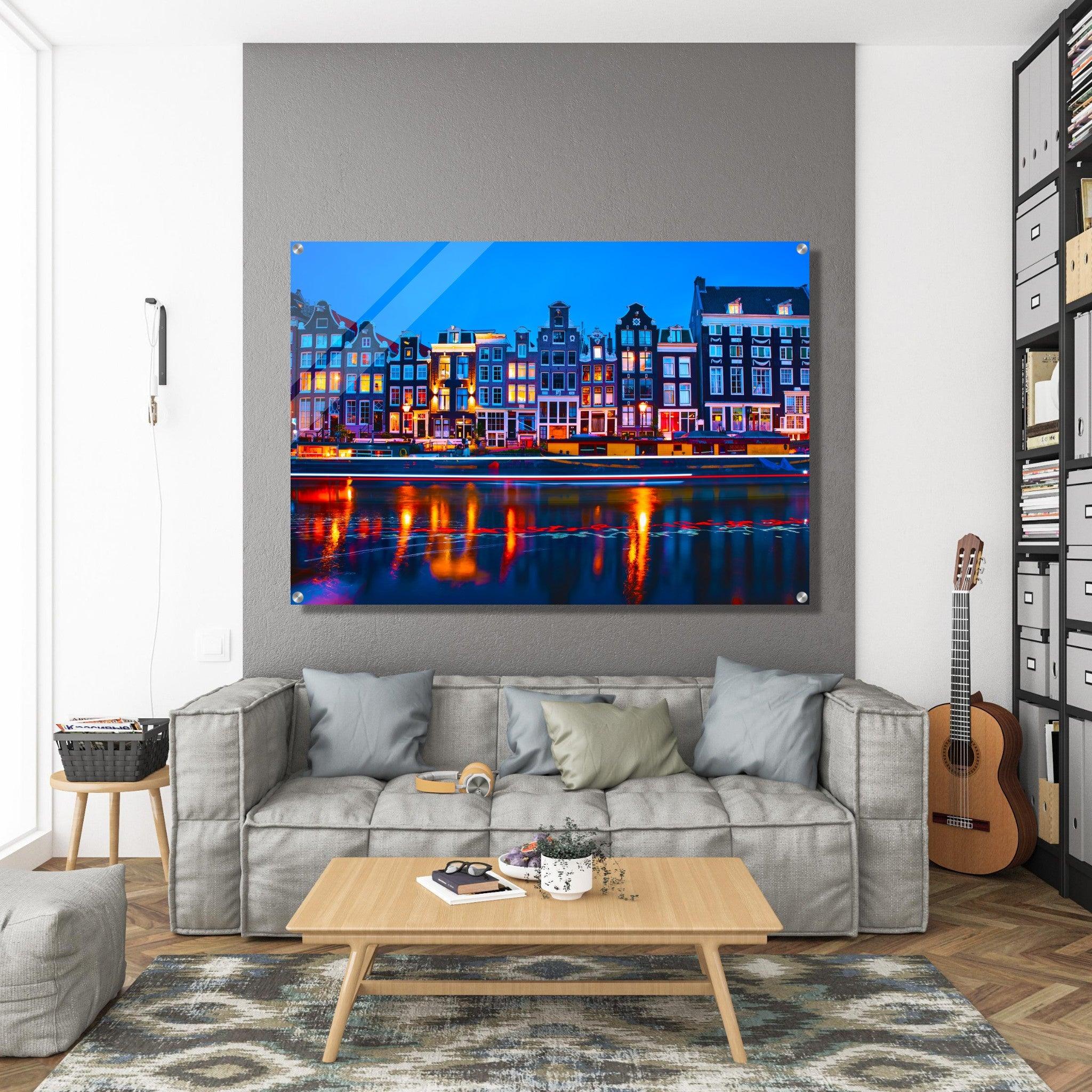 City Lights: Amsterdam's Famous Dutch Houses Acrylic Glass Wall Art - Wallfix