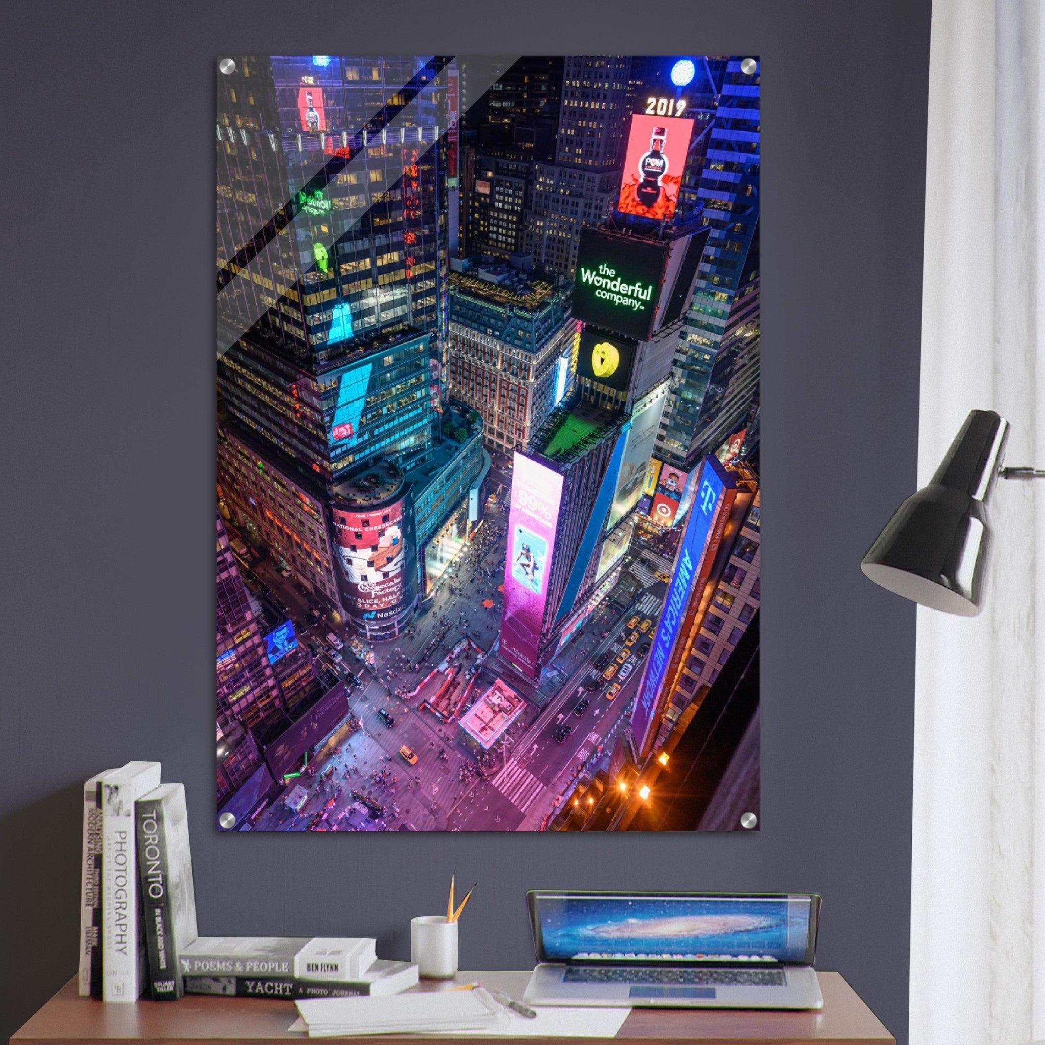 City Lights: Times Square High Rising Acrylic Glass Wall Art - Wallfix