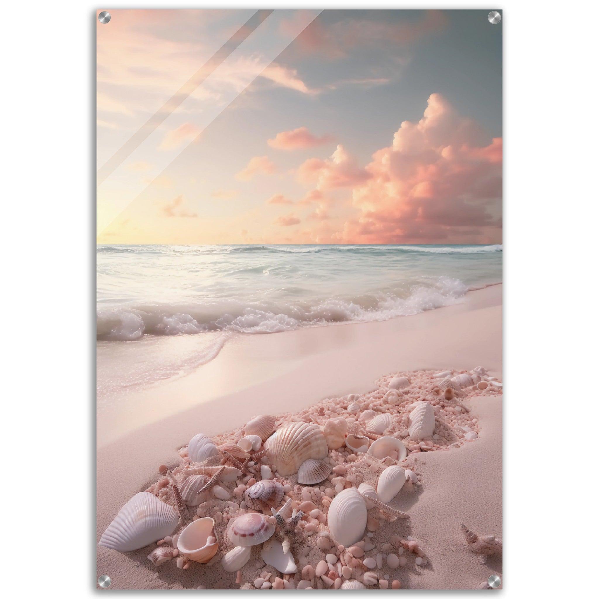 Dreamy Beach: Vibrant Pink Ocean View Acrylic Glass Wall Art - Wallfix