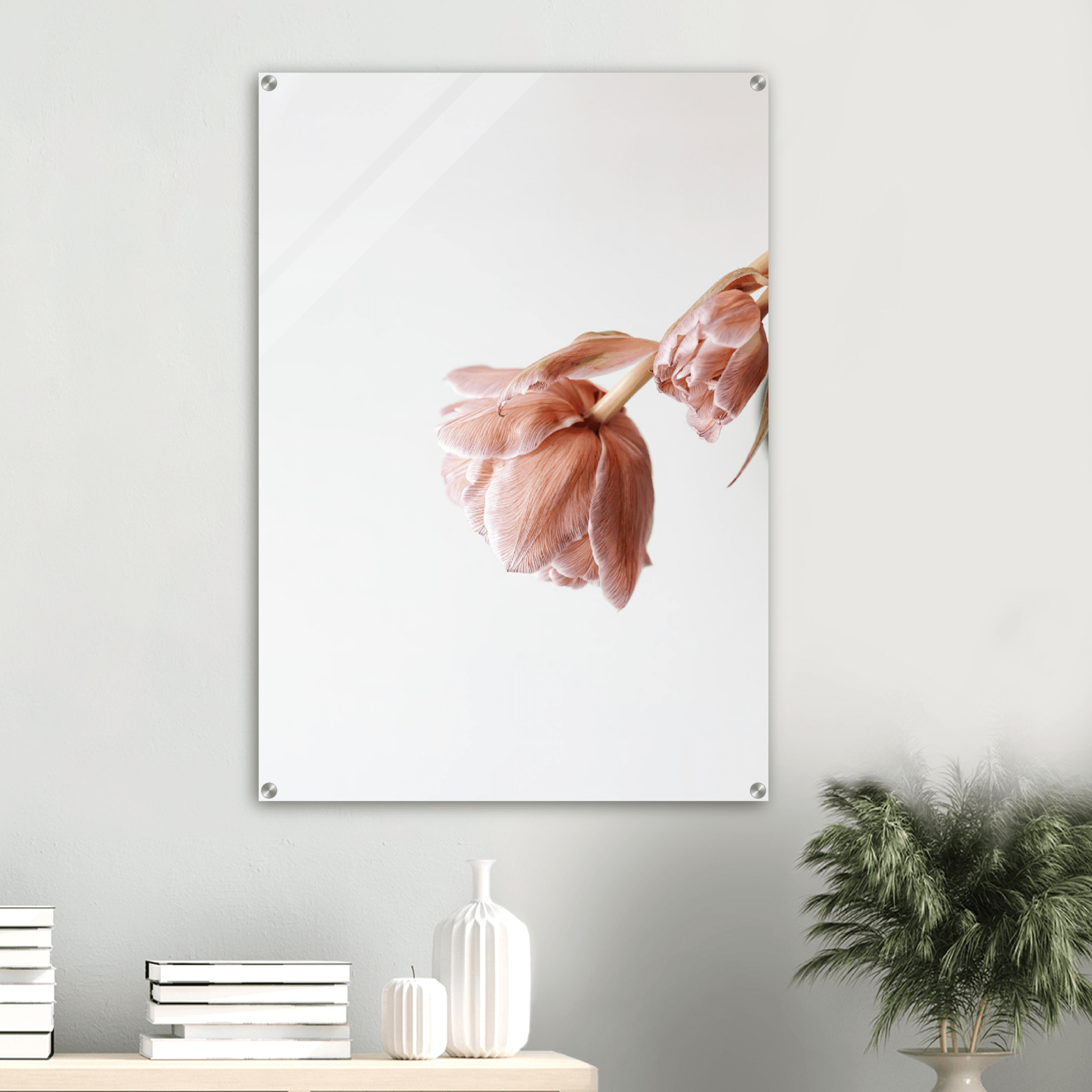 Elegant Simplicity: Minimalist Pink Rose Acrylic Glass Wall Art - Wallfix