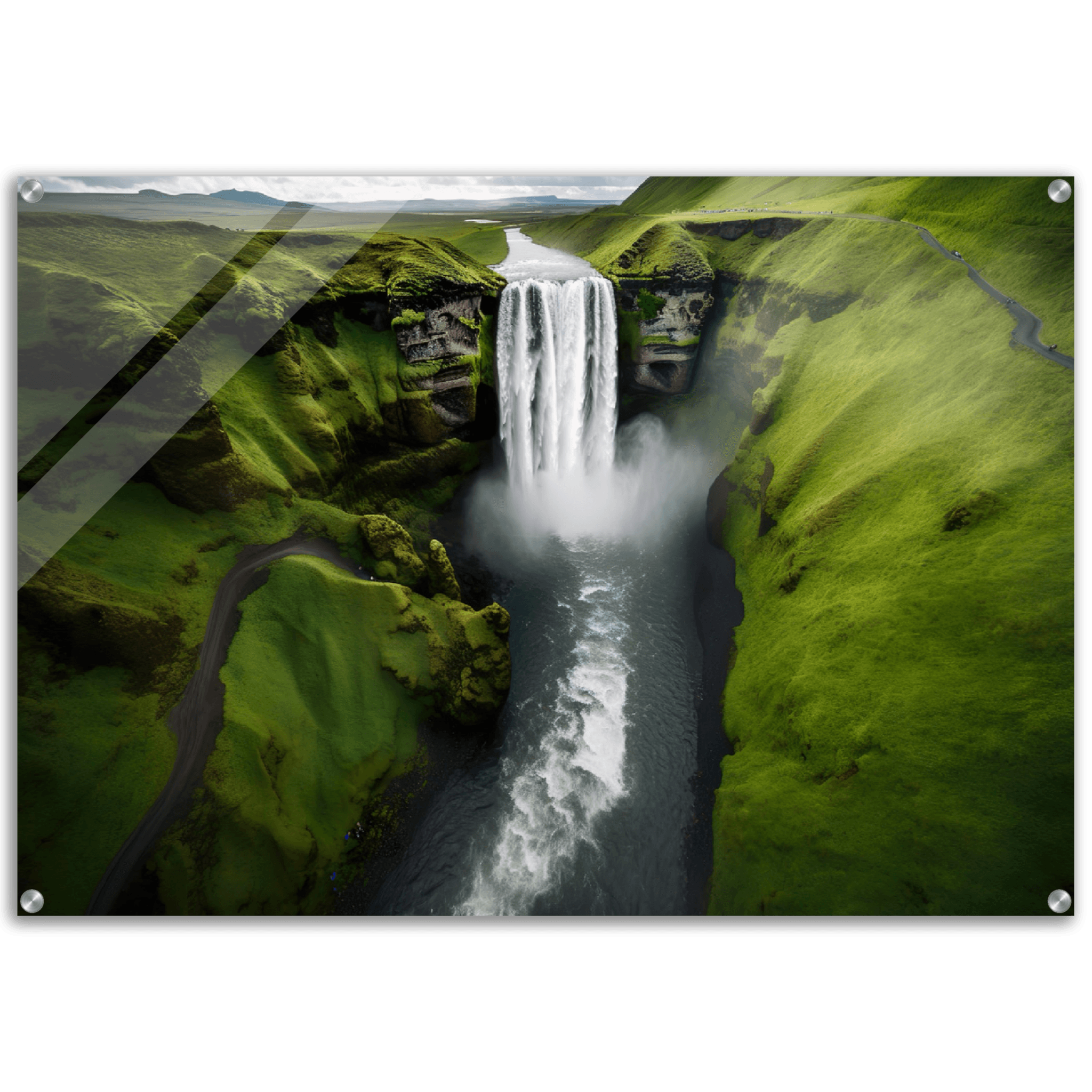 Emerald Oasis: Skogafoss in Full Splendor Acrylic Glass Wall Art - Wallfix