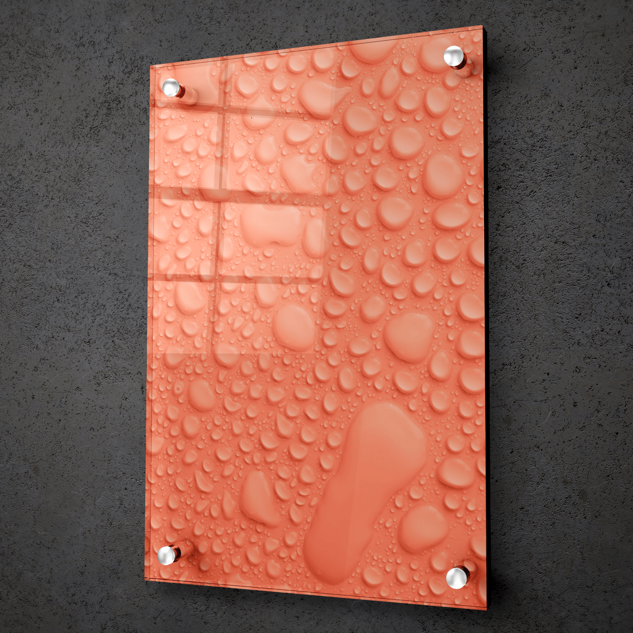 Enchanted Dew: Peachy Droplets Acrylic Glass Wall Art - Wallfix