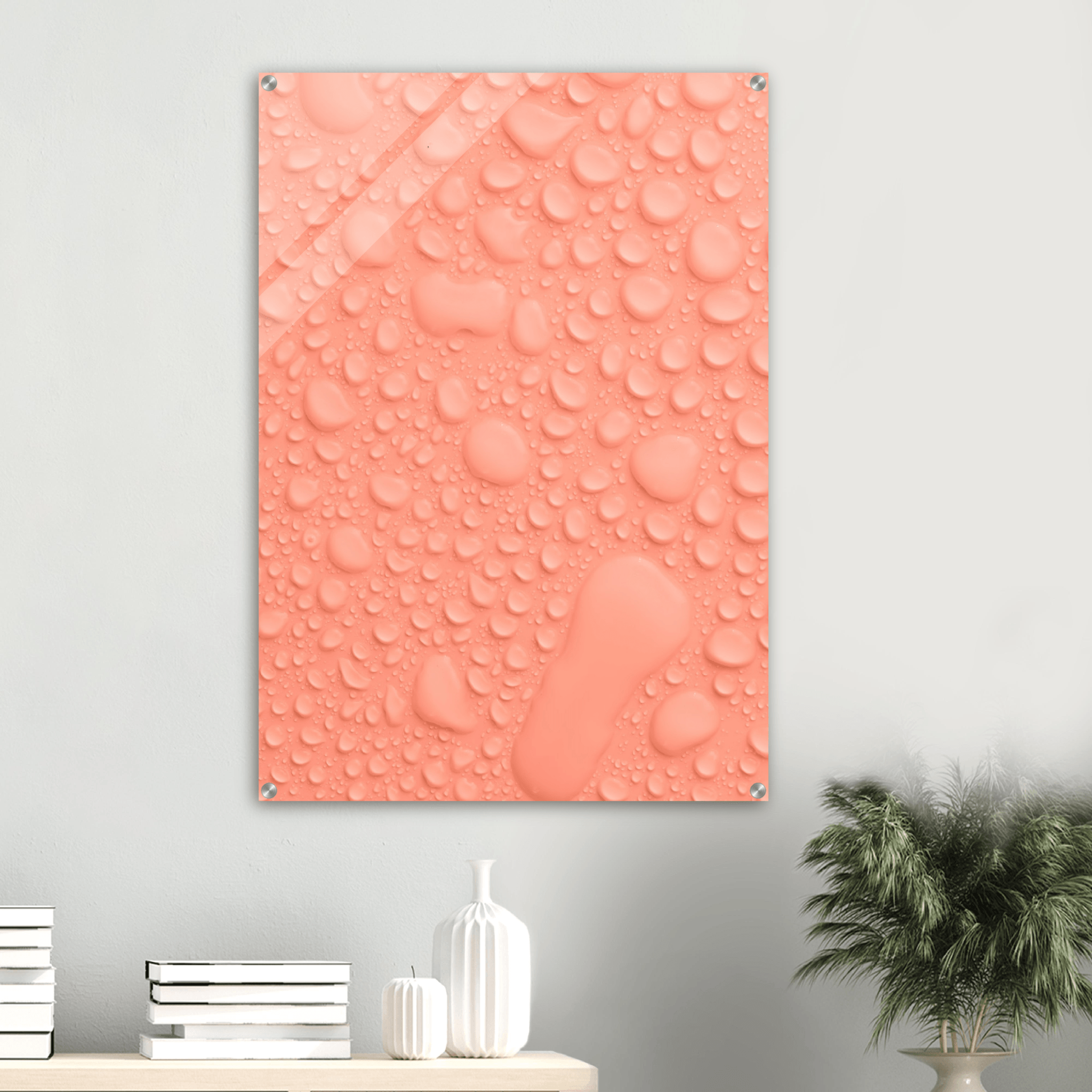 Enchanted Dew: Peachy Droplets Acrylic Glass Wall Art - Wallfix