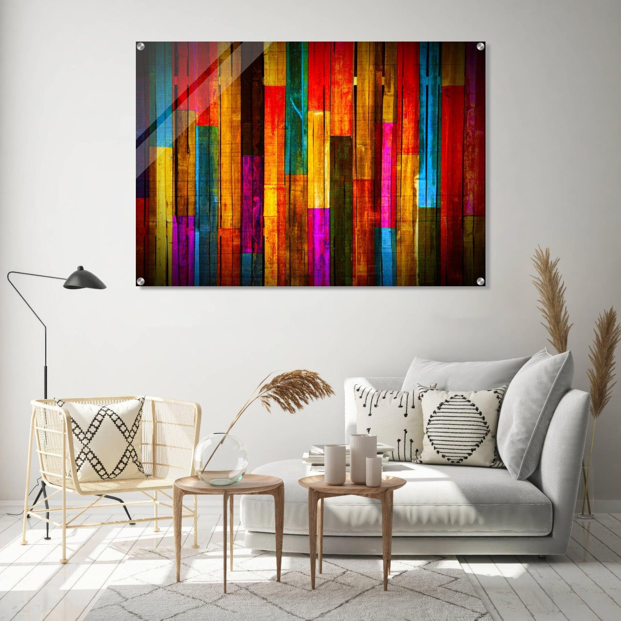 Energetic Expression: Colorful Wood Tiles Acrylic Glass Wall Art - Wallfix