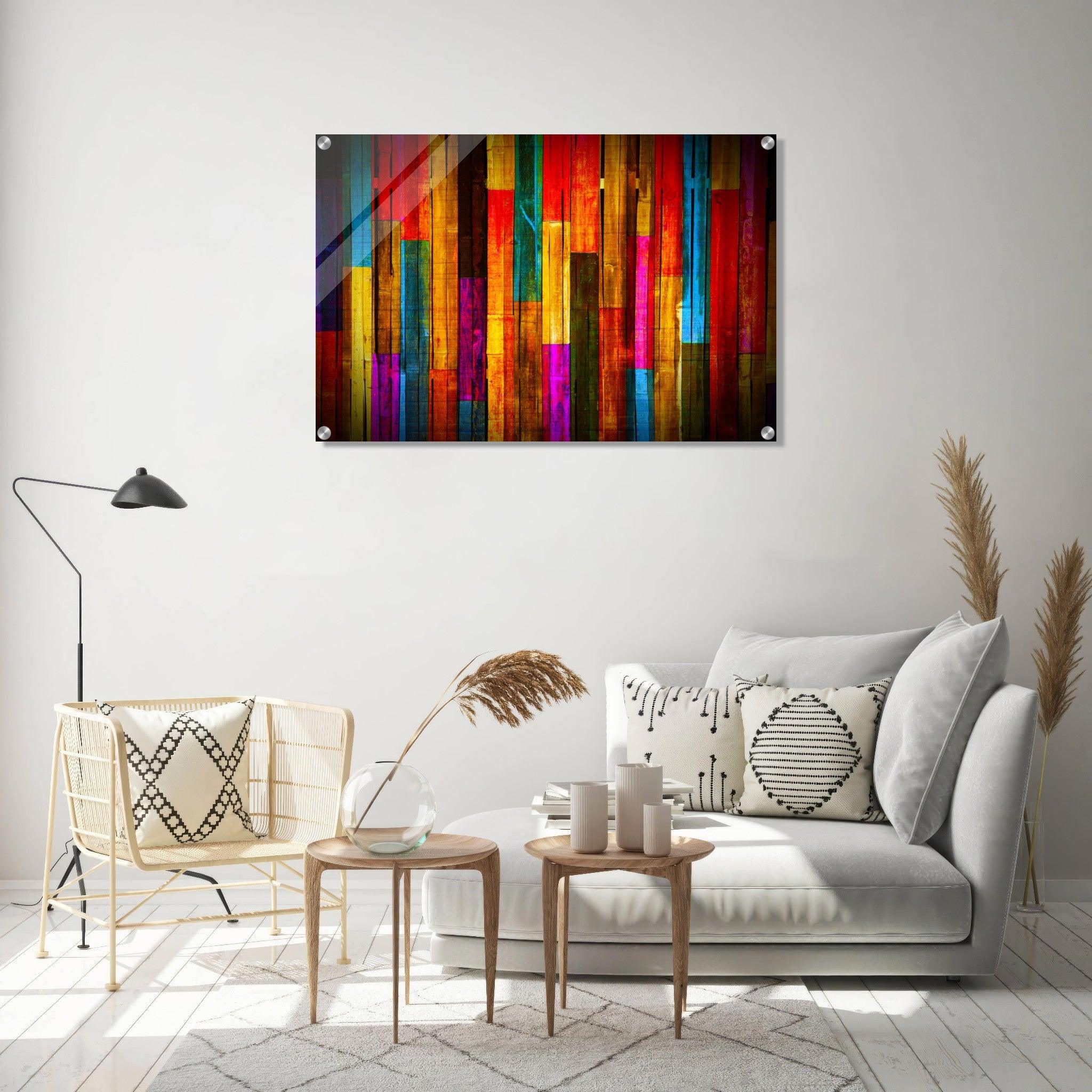 Energetic Expression: Colorful Wood Tiles Acrylic Glass Wall Art - Wallfix