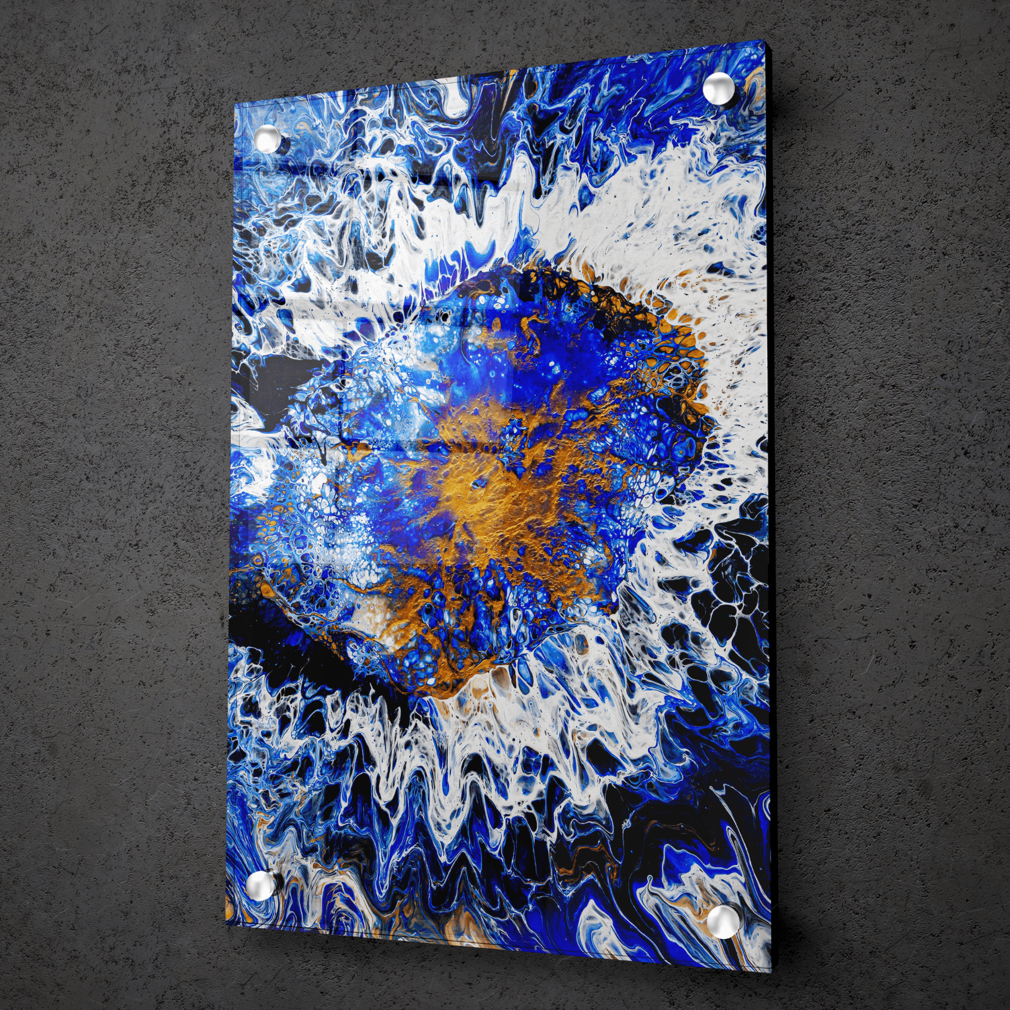 Energy Unleashed: Vivid Blue and Gold Abstract Acrylic Glass Wall Art - Wallfix