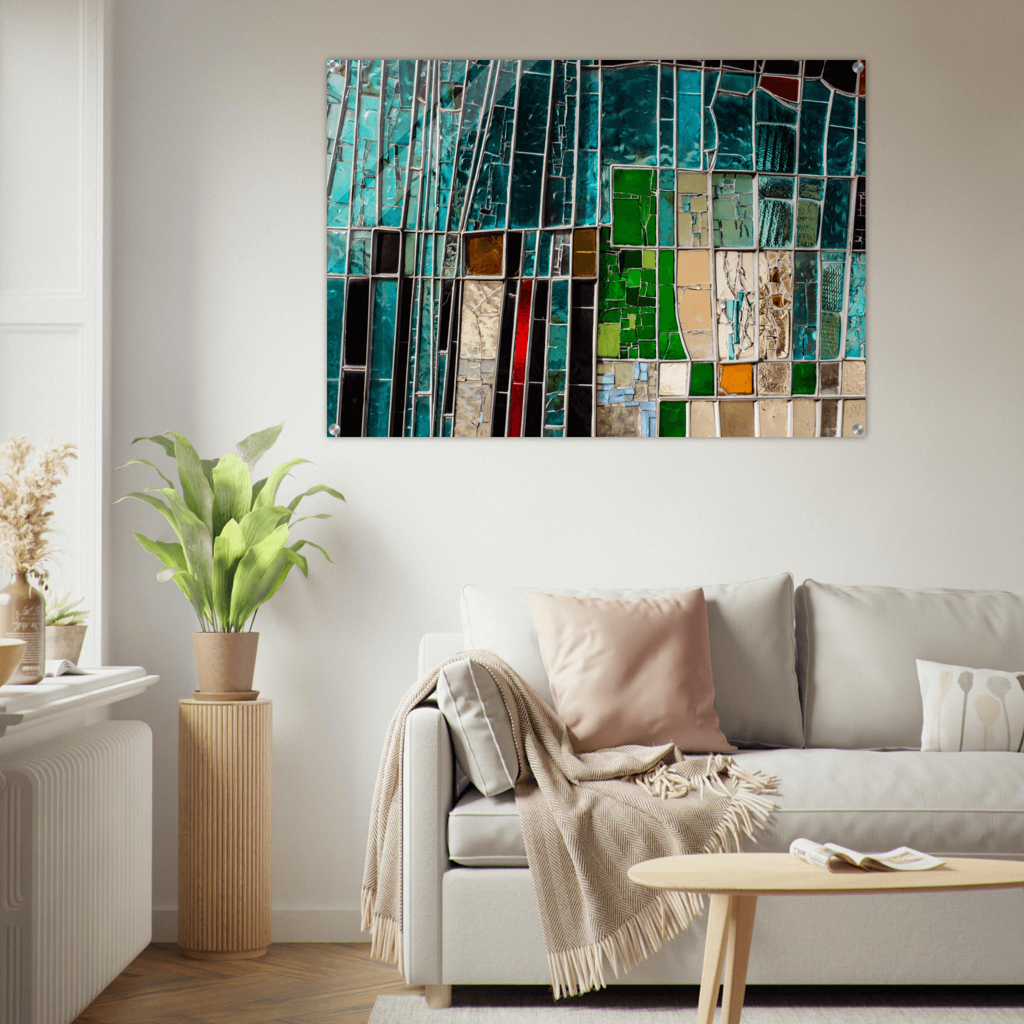 Enigmatic Mosaic: Abstract Stained Glass Acrylic Glass Wall Art - Wallfix