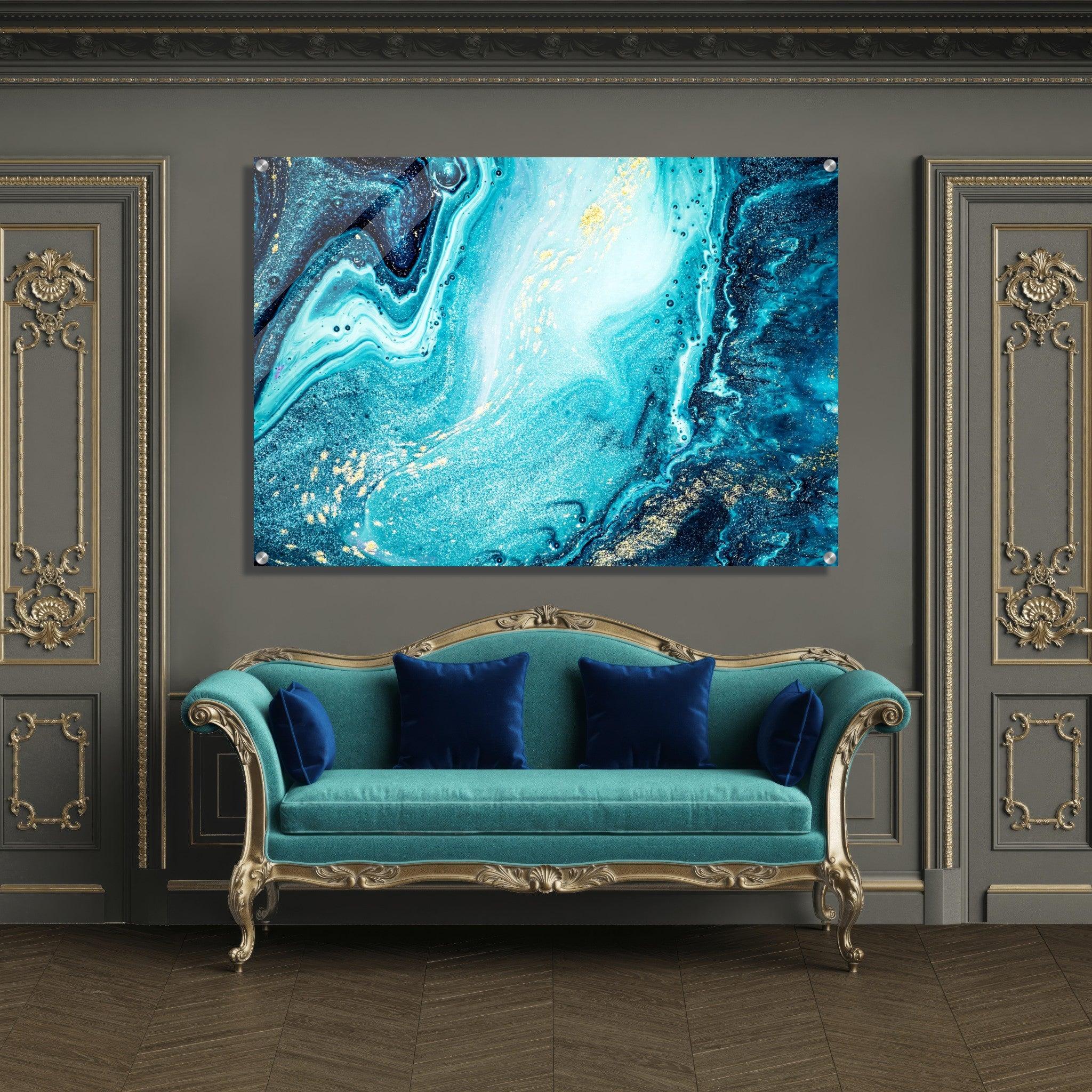 Eternal Depths: Sapphire Marble Stone Acrylic Glass Wall Art - Wallfix
