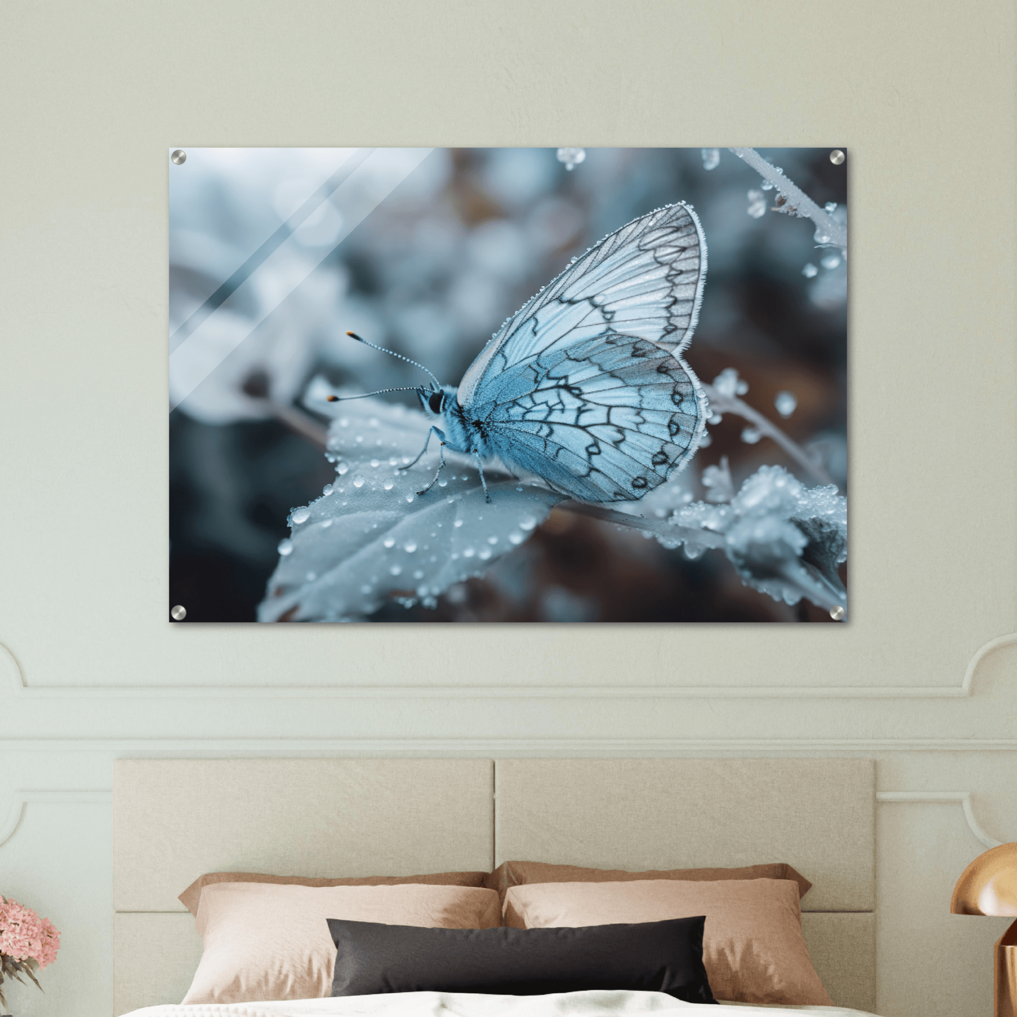 Ethereal Frost: Ice Butterfly Acrylic Glass Wall Art - Wallfix