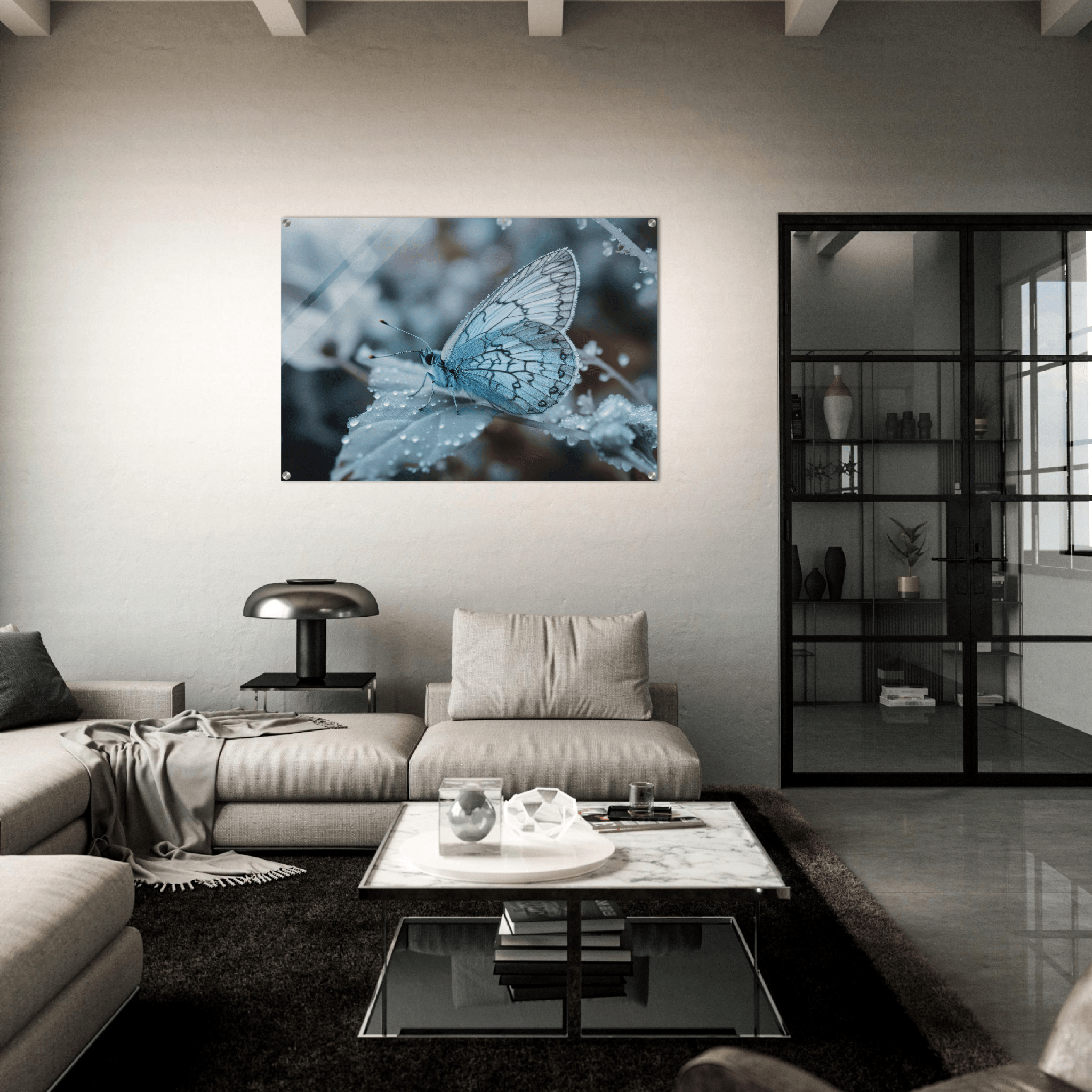 Ethereal Frost: Ice Butterfly Acrylic Glass Wall Art - Wallfix