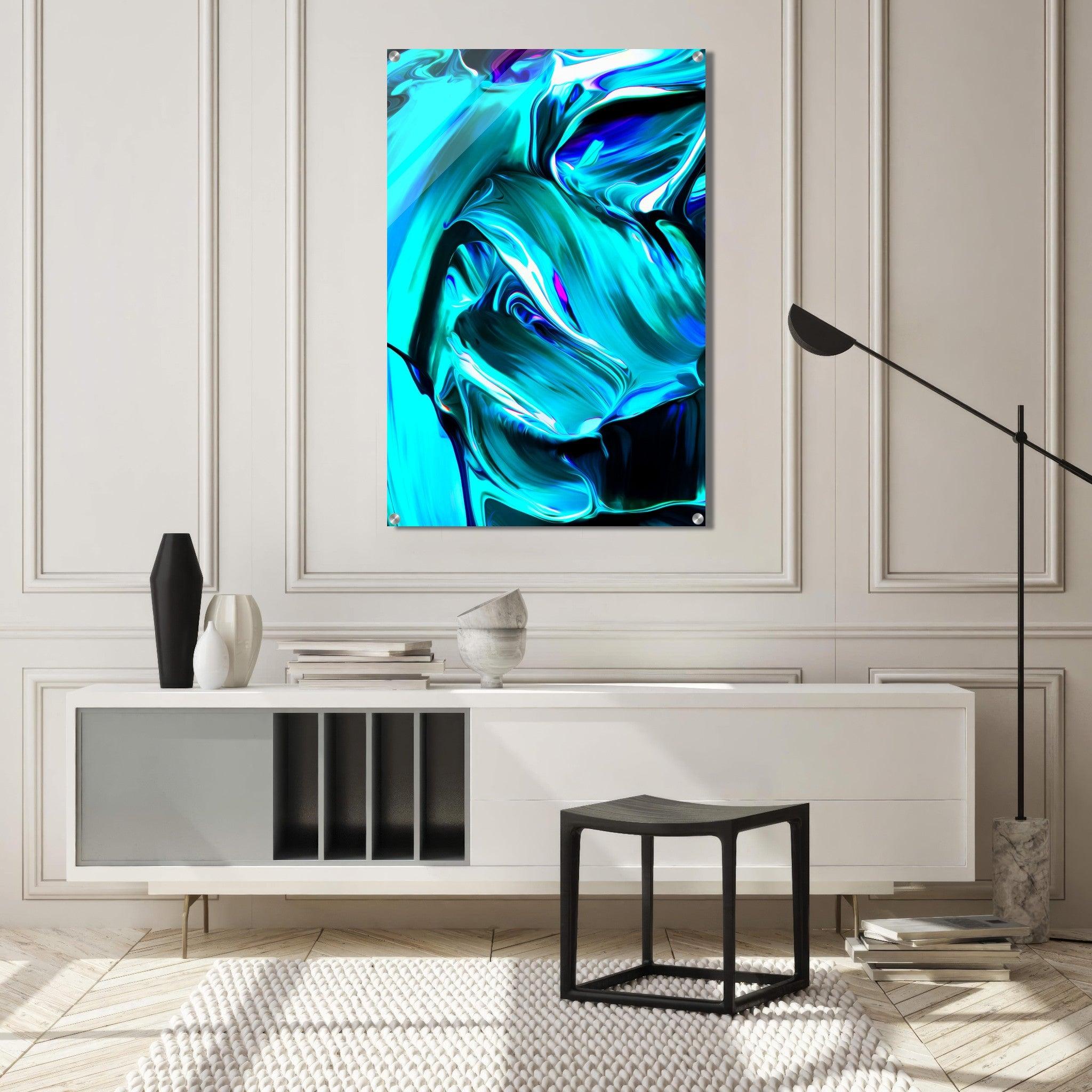 Fluid Movements: Expressive Blue Acrylic Glass Wall Art - Wallfix