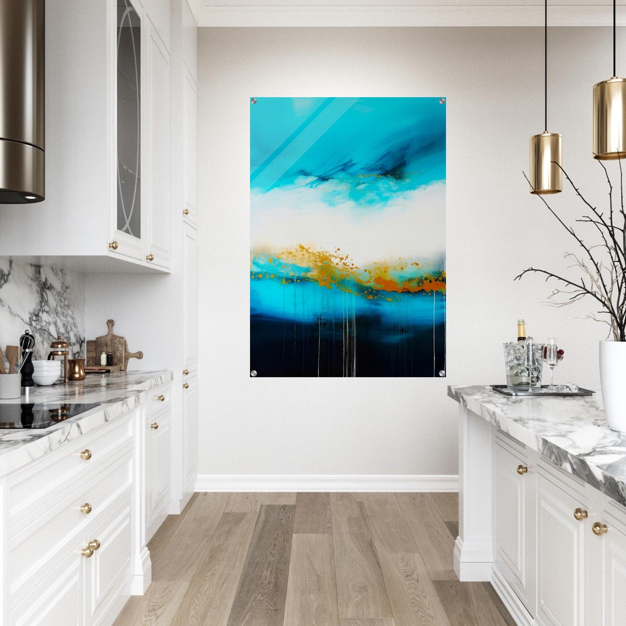 Gilded Waterscapes: Abstract Ocean Painting Acrylic Glass Wall Art - Wallfix