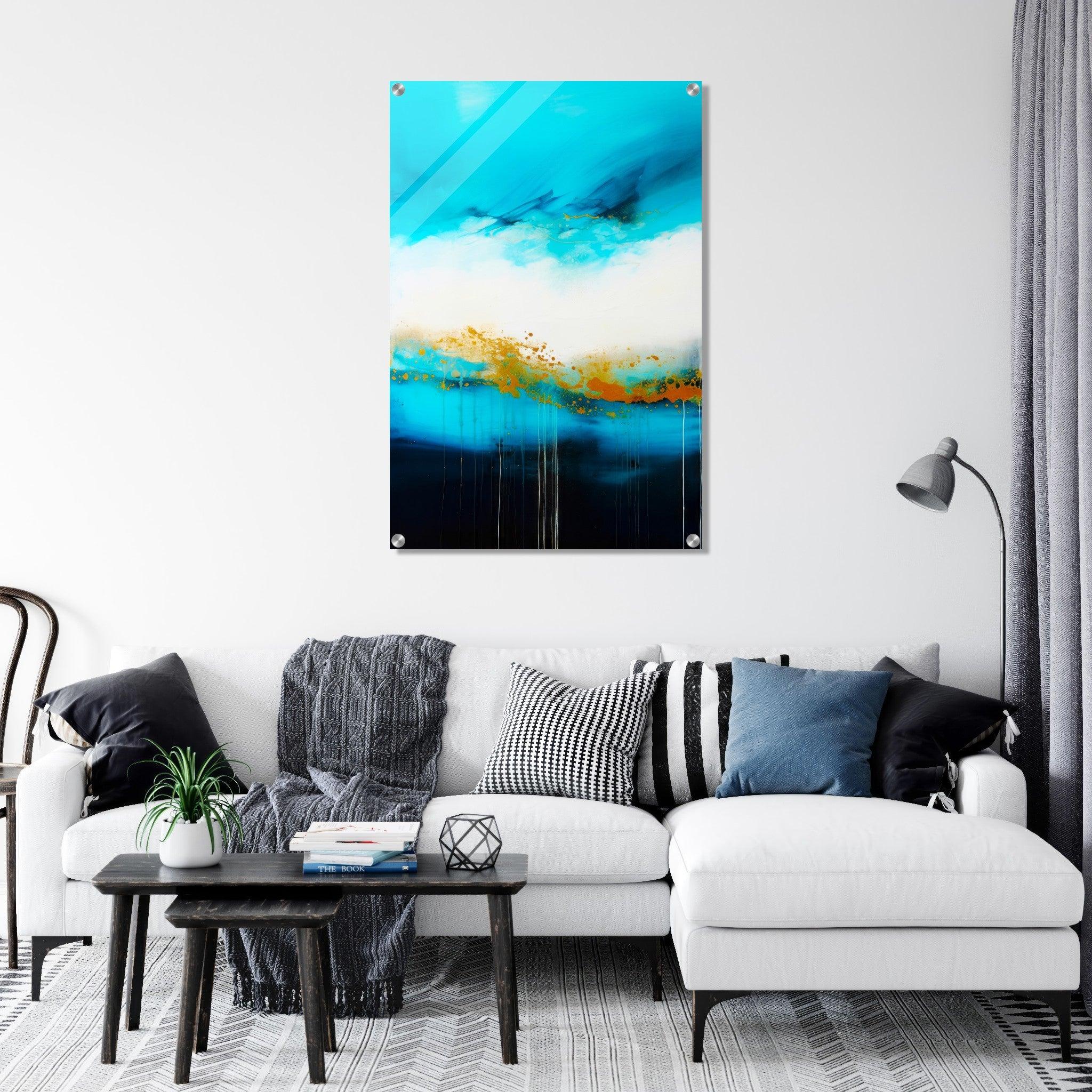 Gilded Waterscapes: Abstract Ocean Painting Acrylic Glass Wall Art - Wallfix