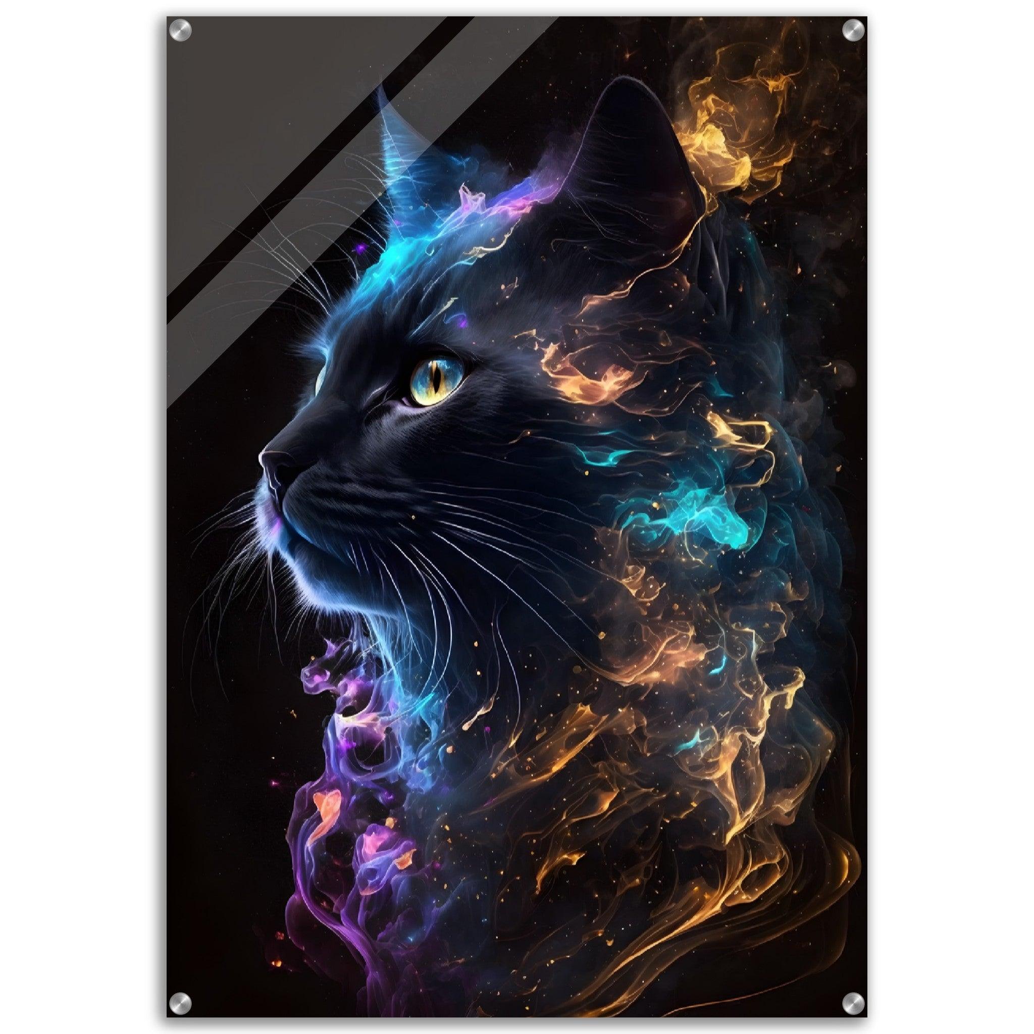 Glowing Whiskers: Starlit Cat Acrylic Glass Wall Art - Wallfix