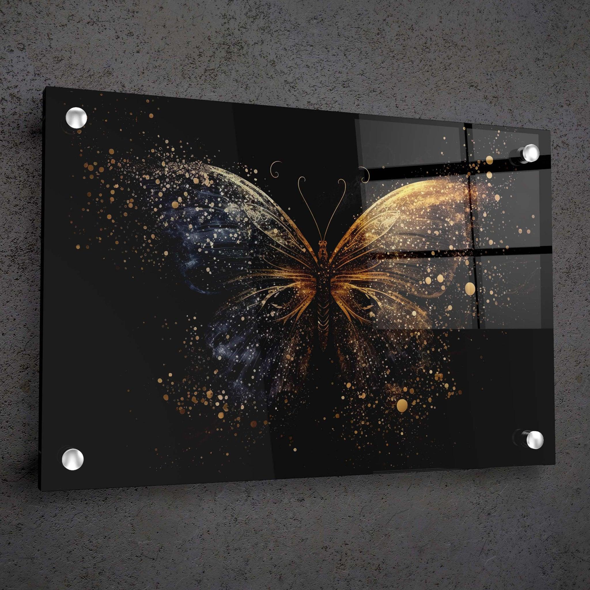 Golden Dust: Glittering Butterfly Acrylic Glass Wall Art - Wallfix