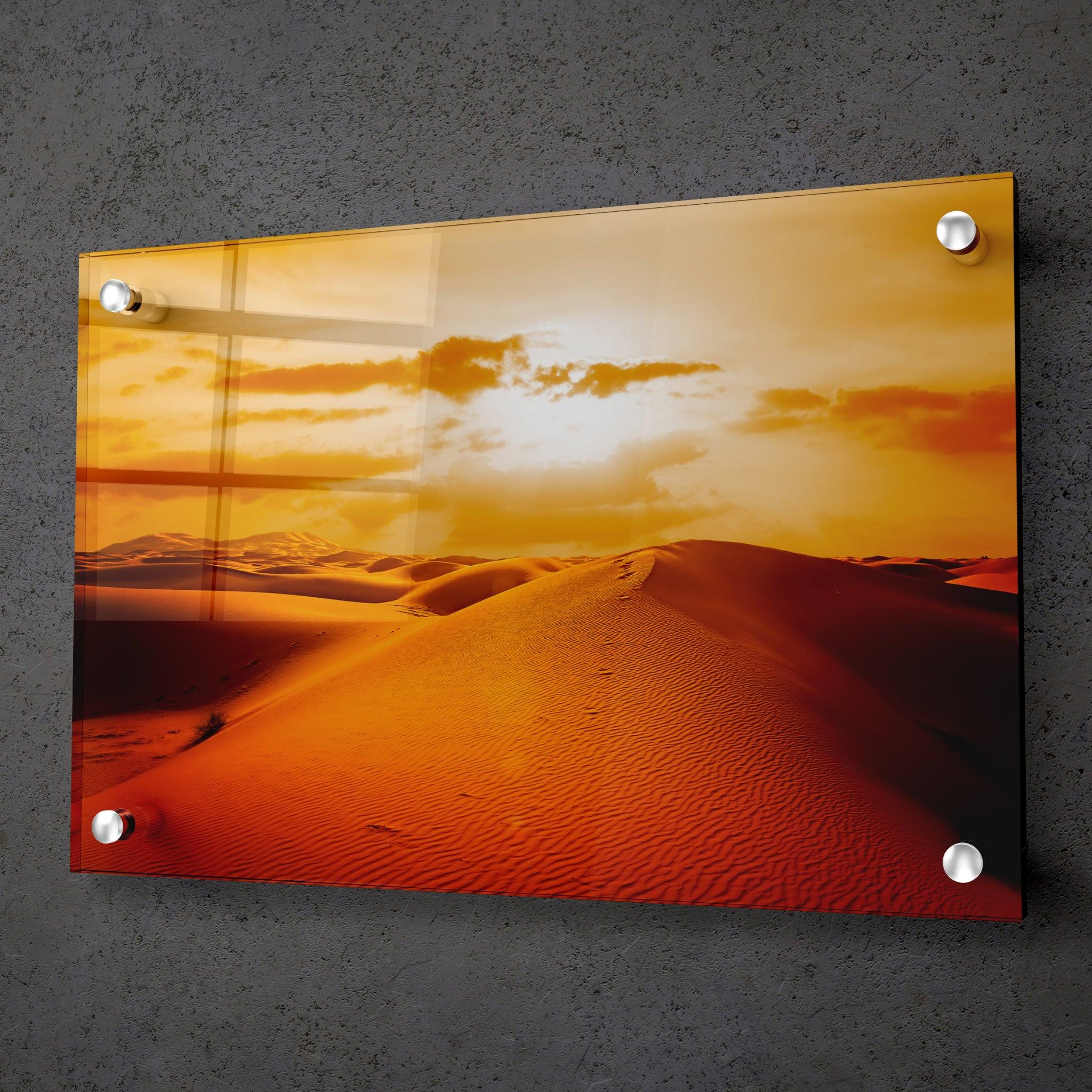 Golden Horizon: Sand Dunes at Sunset Acrylic Glass Wall Art - Wallfix