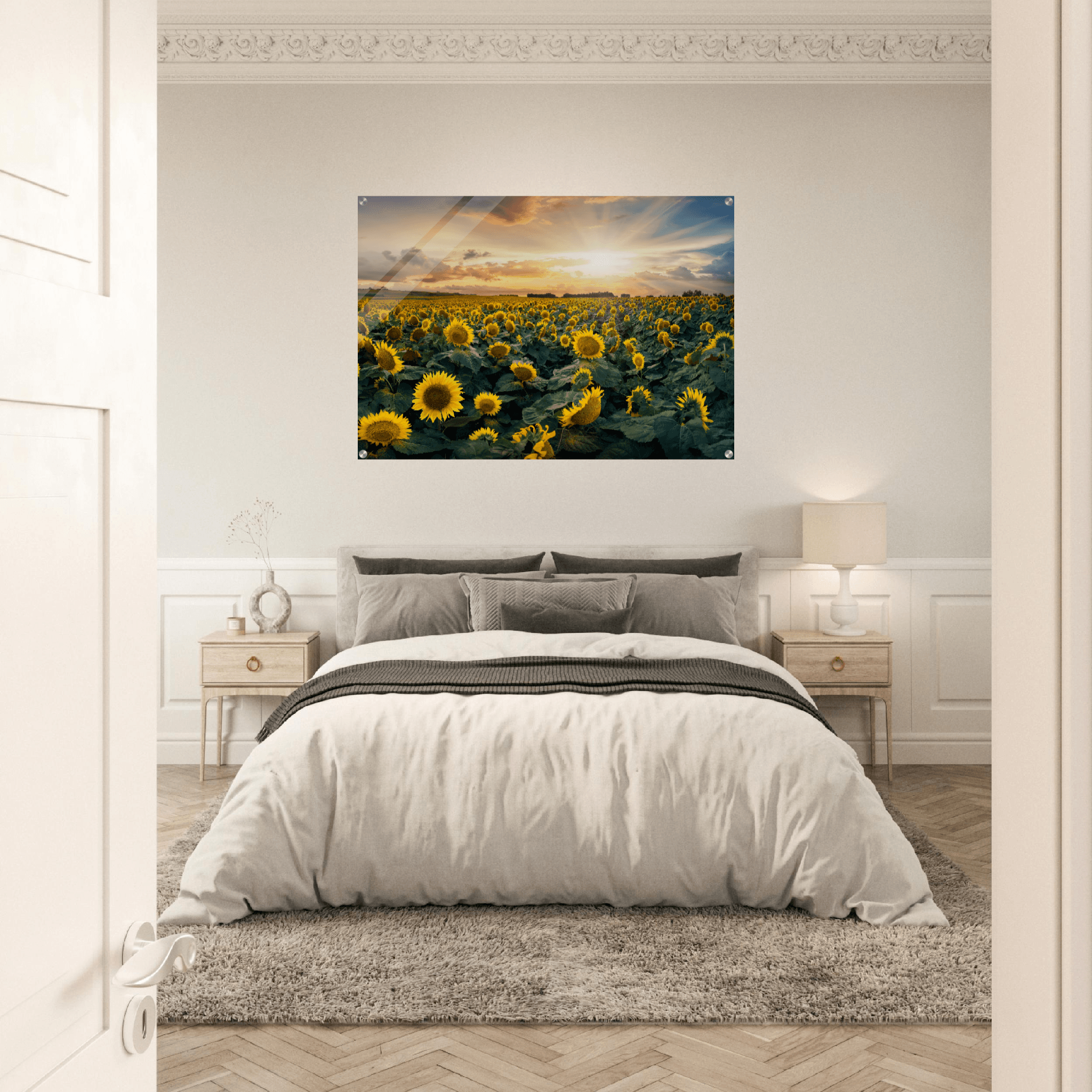Golden Hues: Sunflower Field Acrylic Glass Wall Art - Wallfix