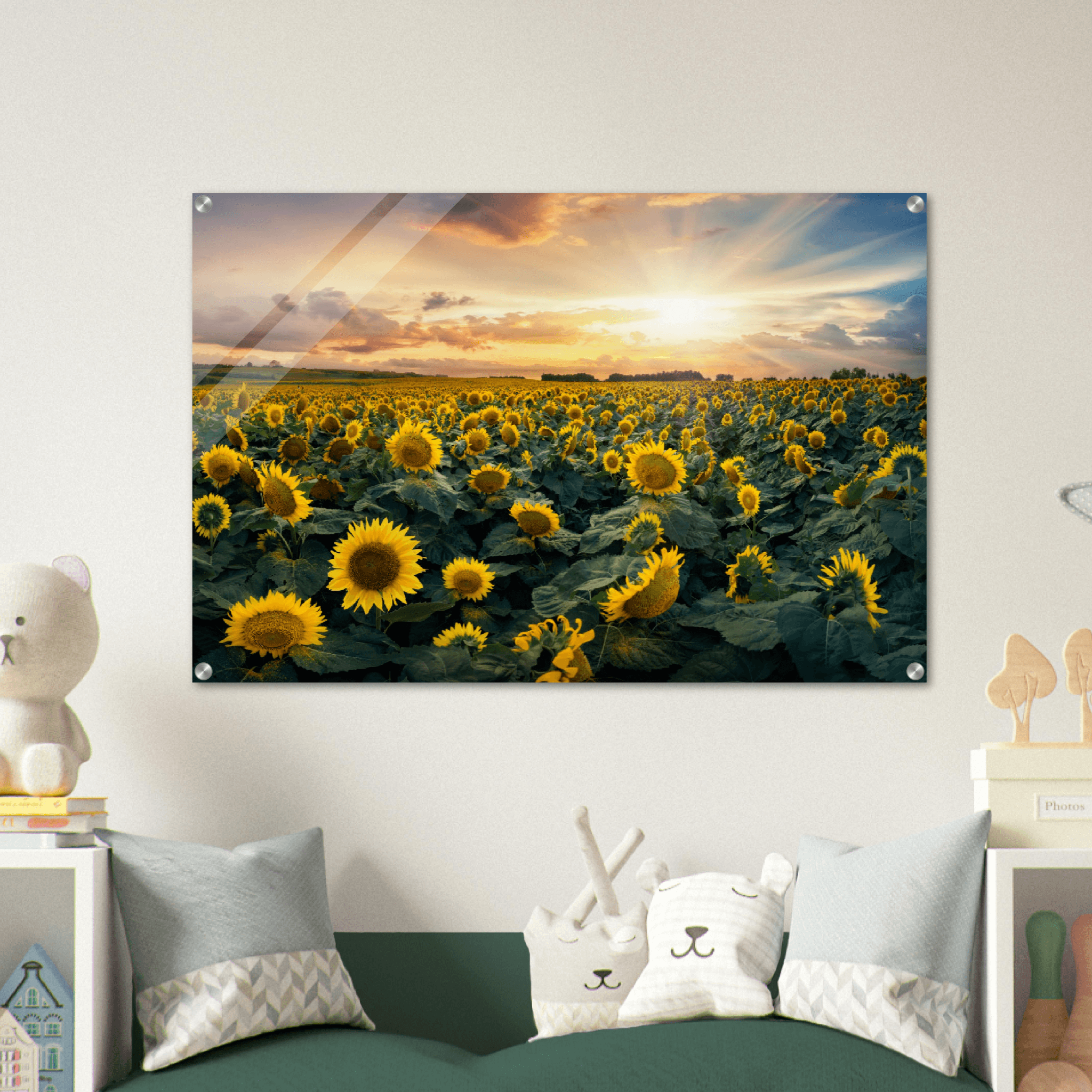 Golden Hues: Sunflower Field Acrylic Glass Wall Art - Wallfix