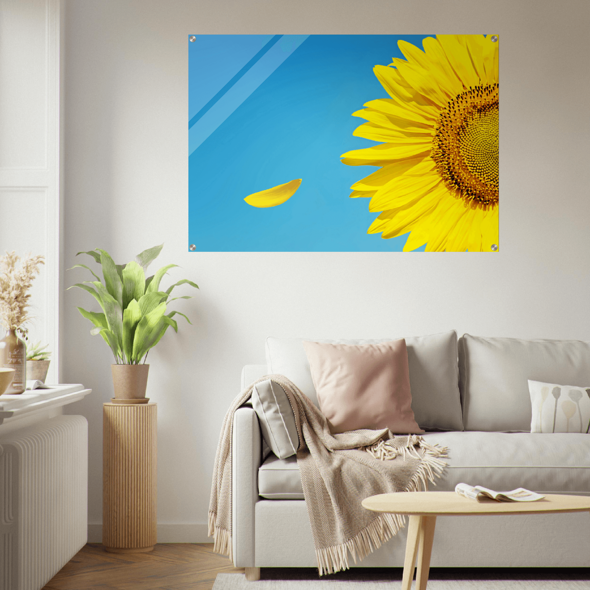 Golden Pedals: Close-Up Sunflower Acrylic Glass Wall Art - Wallfix