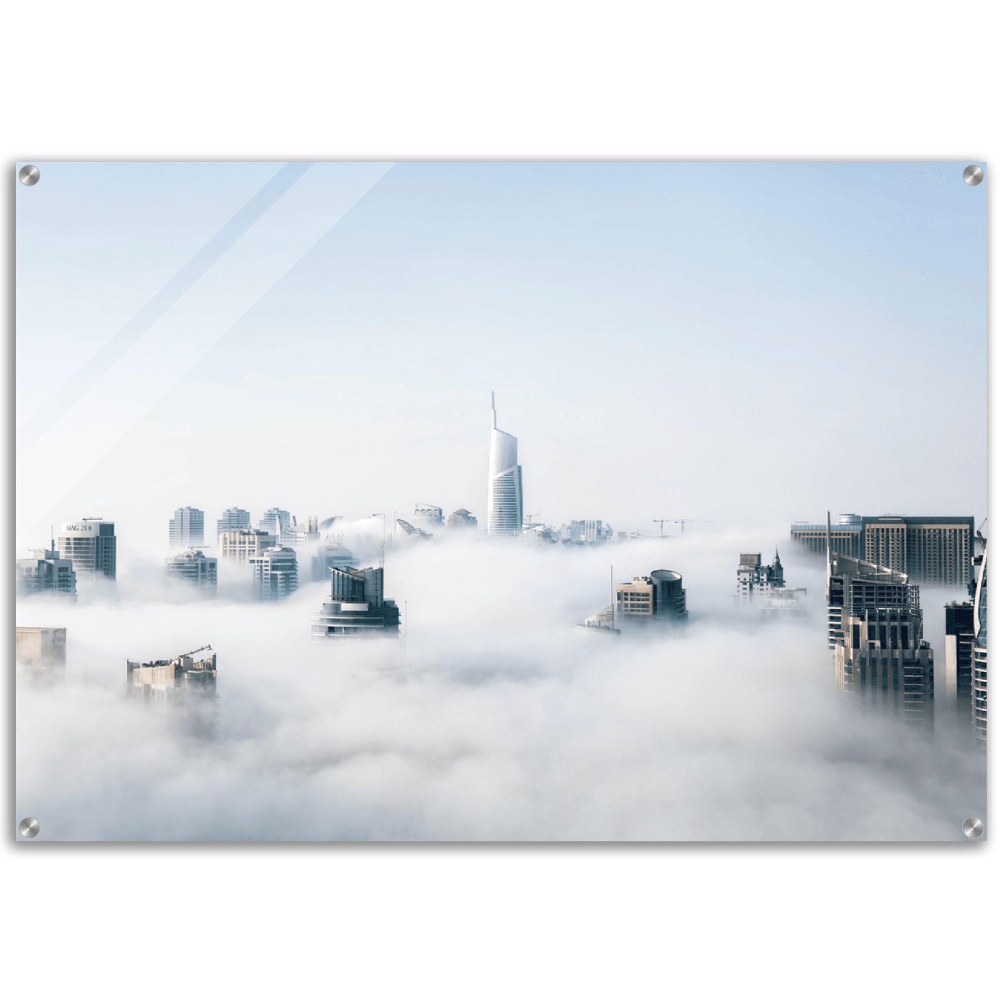 Heavenly Heights: Dubai's Skyline Acrylic Glass Wall Art - Wallfix