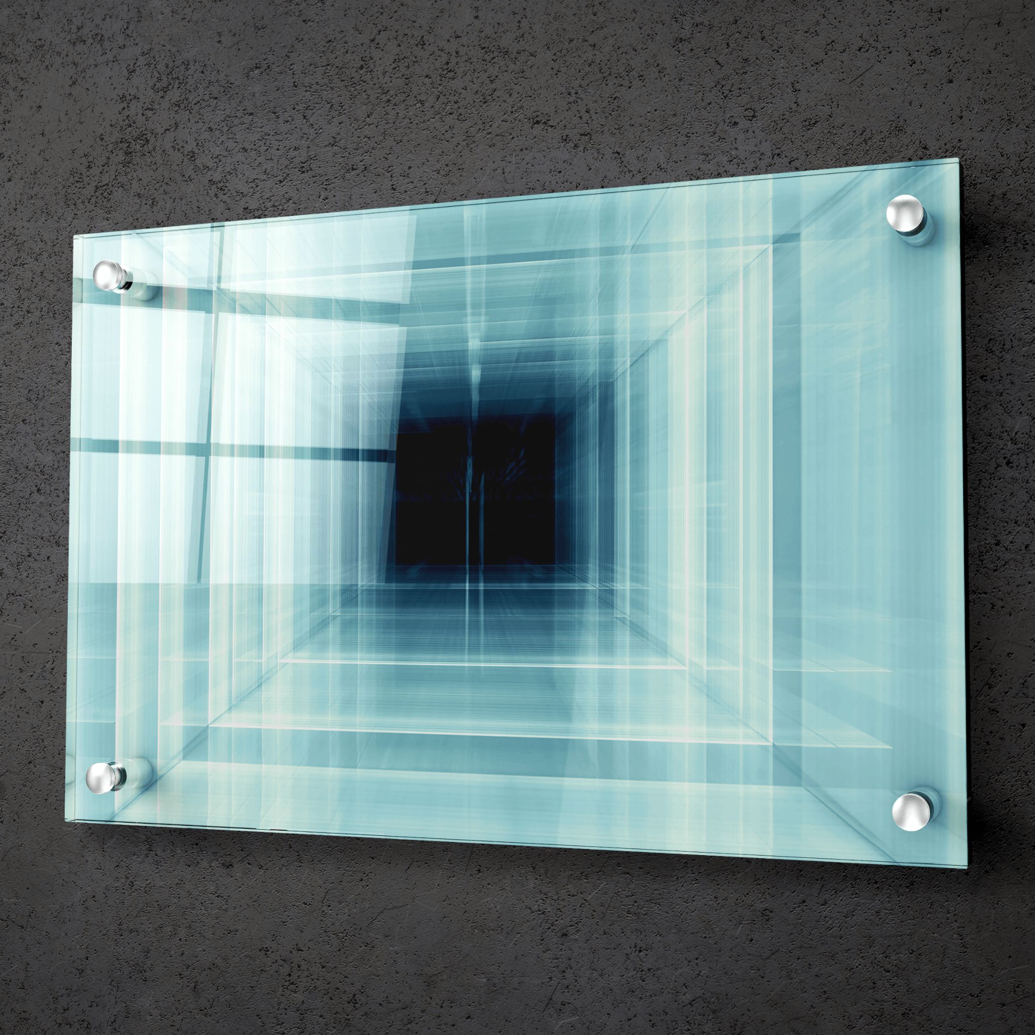 Illuminated Pathway: Mirror Room Inspired Blue Abstract Acrylic Glass Wall Art - Wallfix
