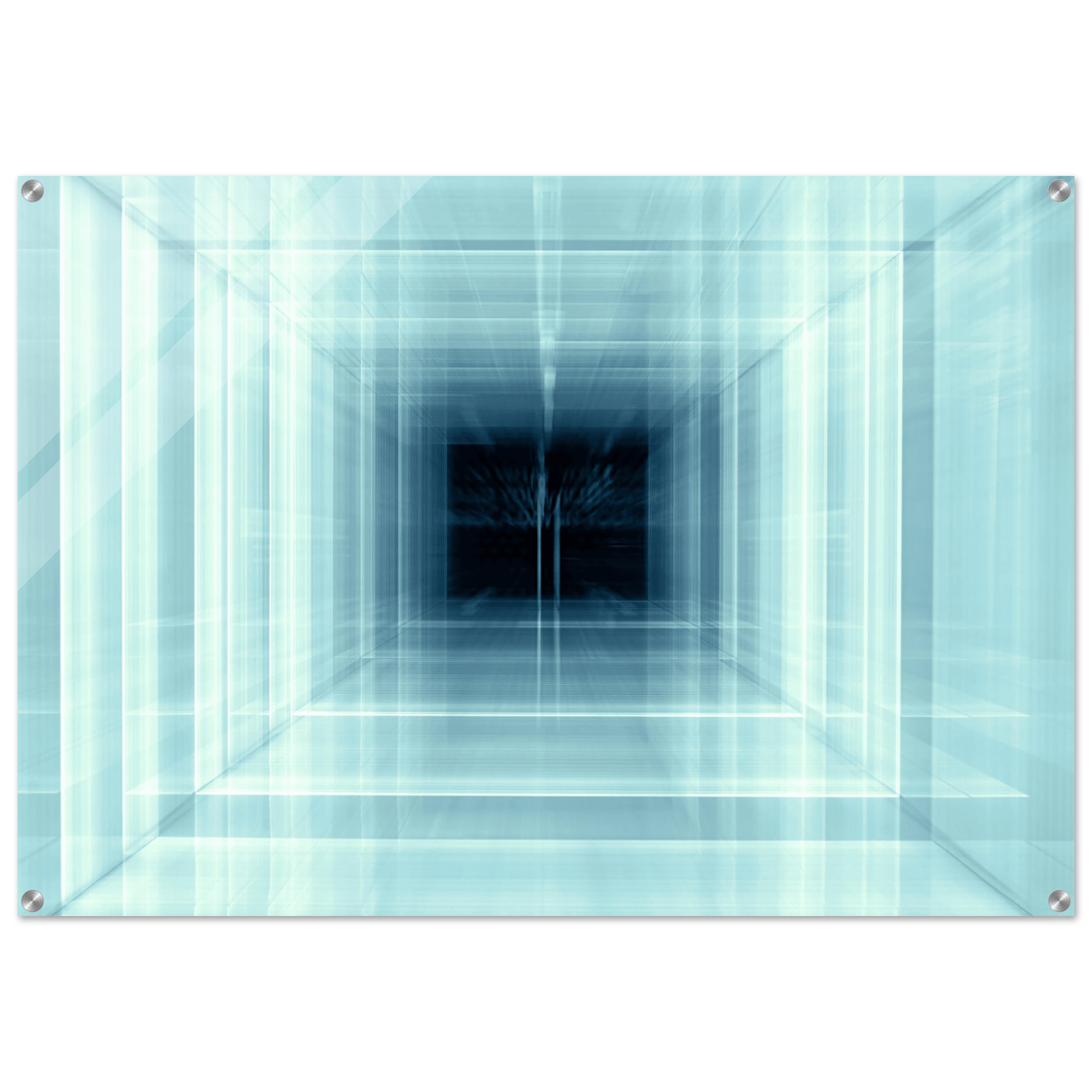 Illuminated Pathway: Mirror Room Inspired Blue Abstract Acrylic Glass Wall Art - Wallfix
