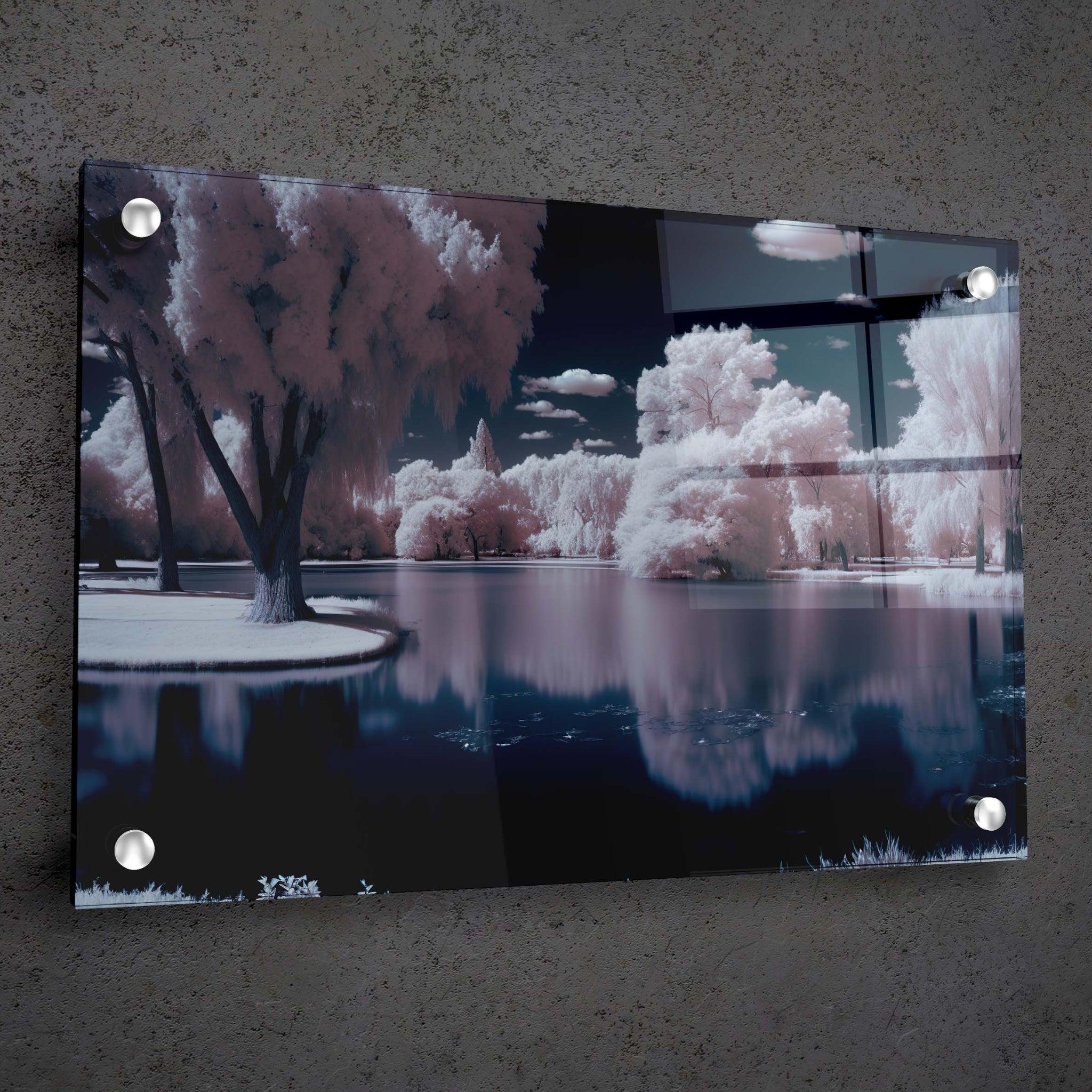 Infrared Tranquility: Lakeside Acrylic Glass Wall Art - Wallfix