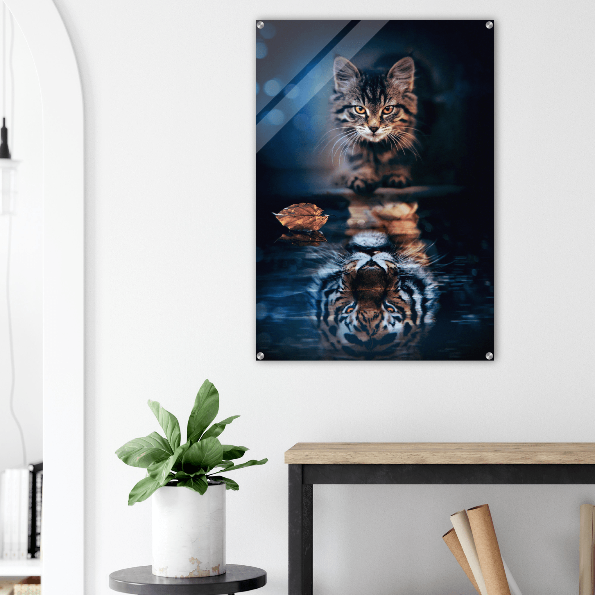 Inner Beast: Cat Reflection Acrylic Glass Wall Art - Wallfix