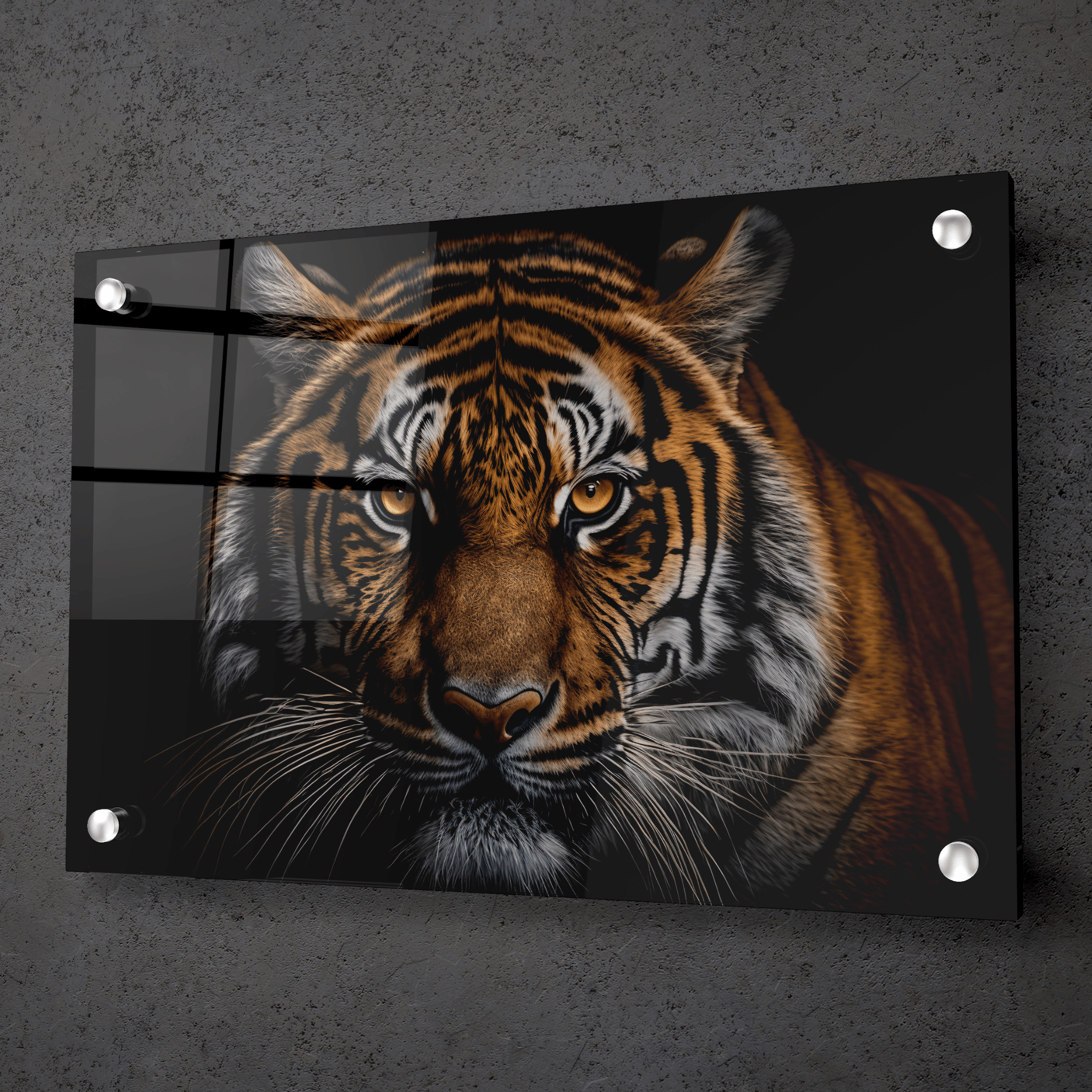Intense Insight: Tiger Close-Up Acrylic Glass Wall Art - Wallfix