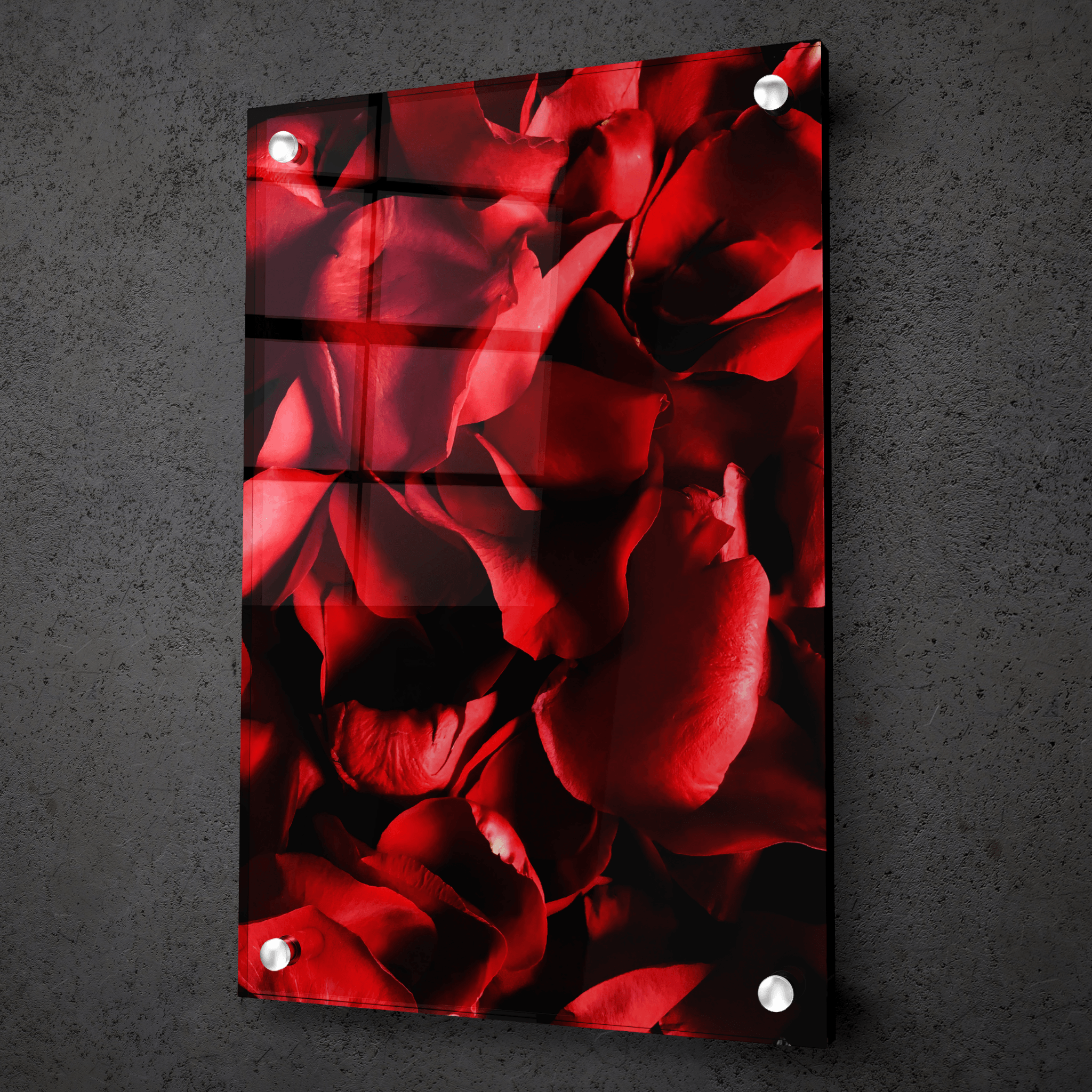 Intimate Romance: Red Rose Pedals Acrylic Glass Wall Art - Wallfix