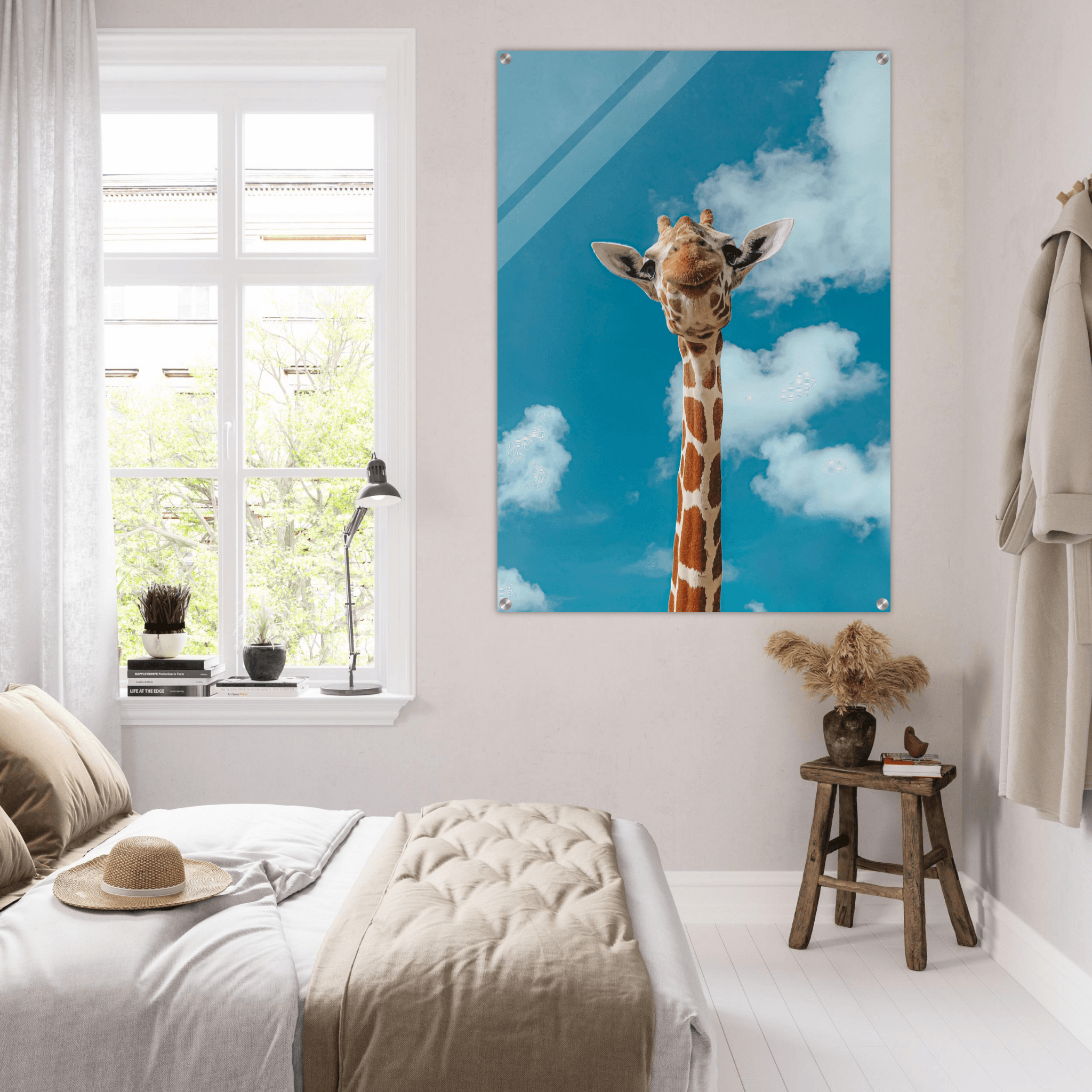 Joyful Nature: Giraffe's Charming Smile Acrylic Glass Wall Art - Wallfix