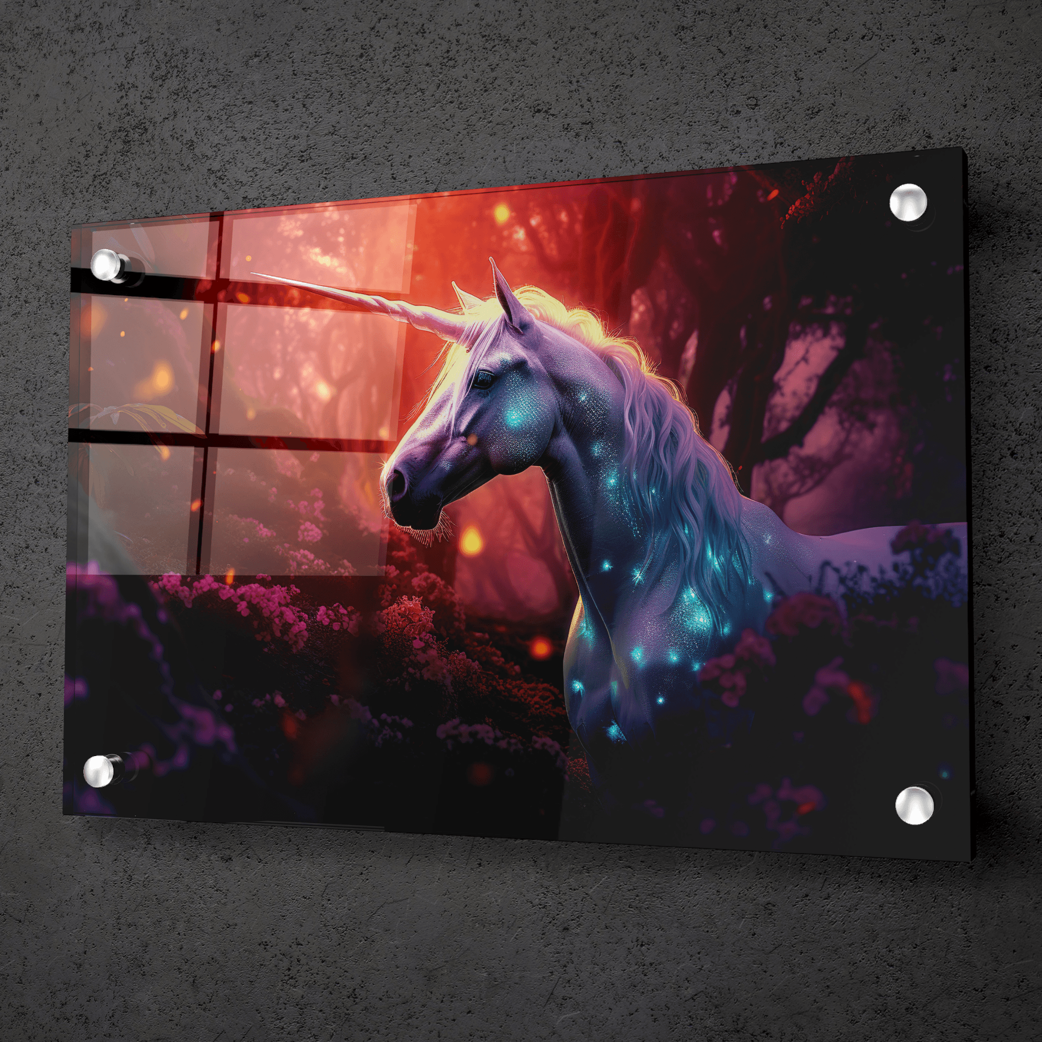 Luminescent Dreams: Unicorn's Acrylic Glass Wall Art - Wallfix