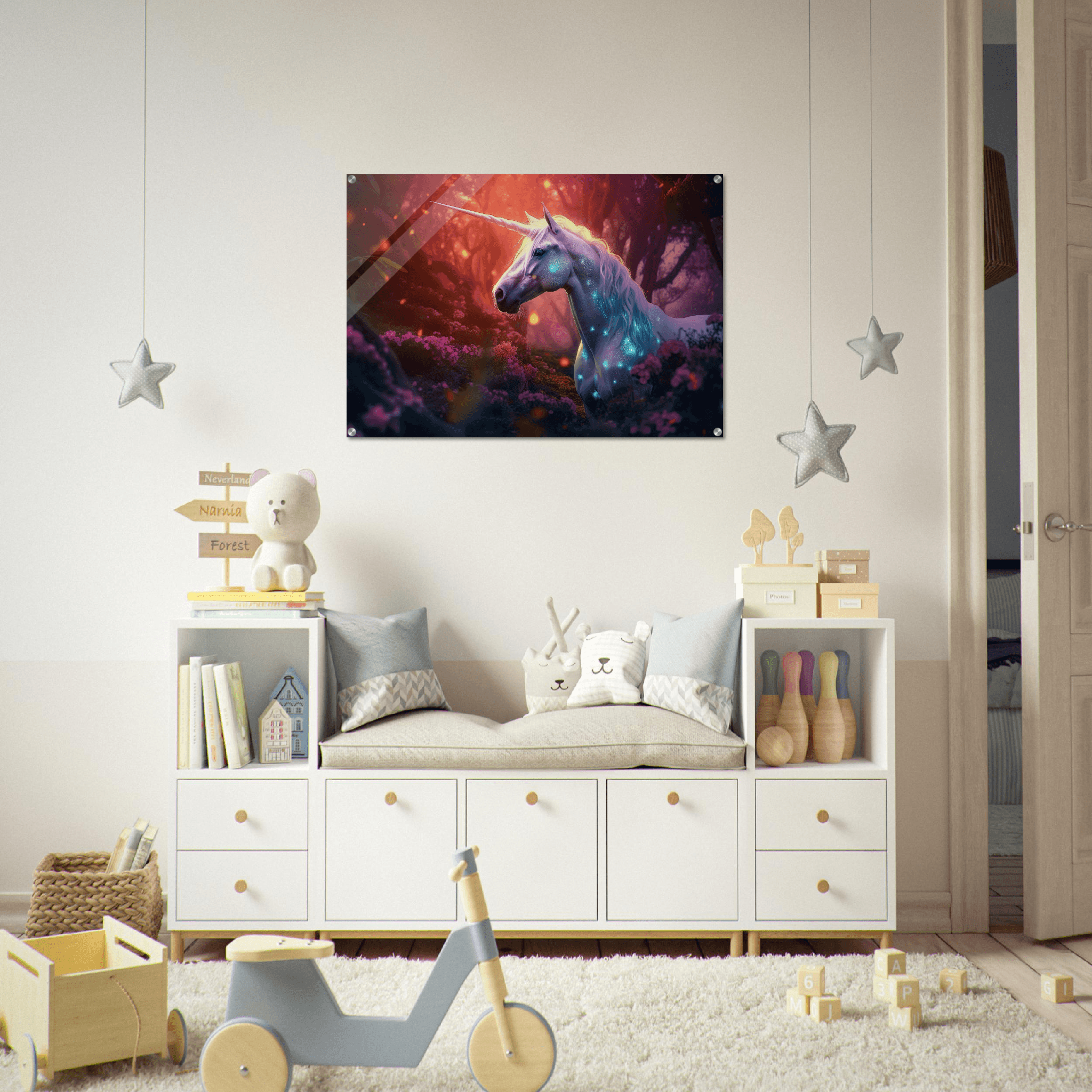 Luminescent Dreams: Unicorn's Acrylic Glass Wall Art - Wallfix