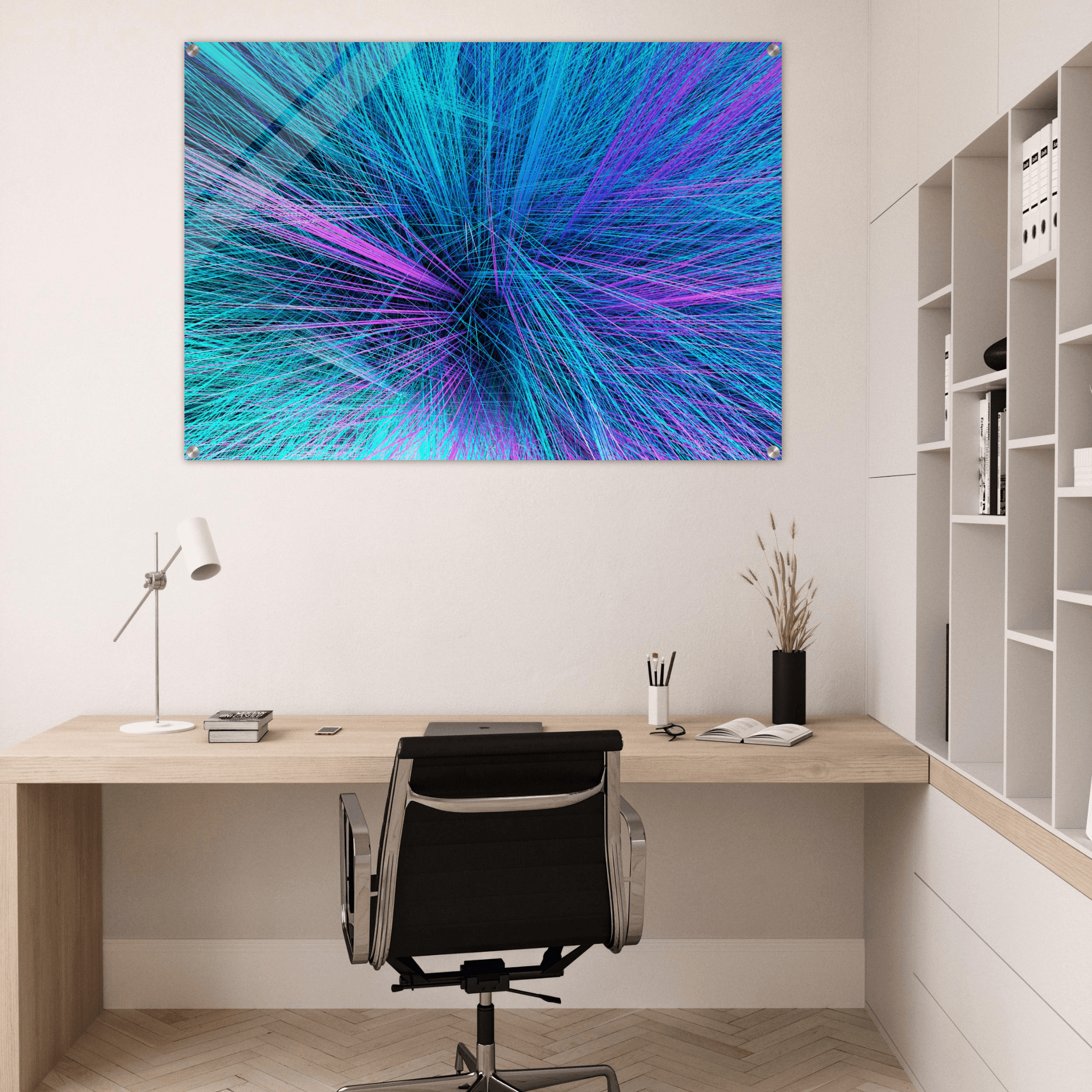 Luminous Illusion: Abstract Neon Laser Acrylic Glass Wall Art - Wallfix