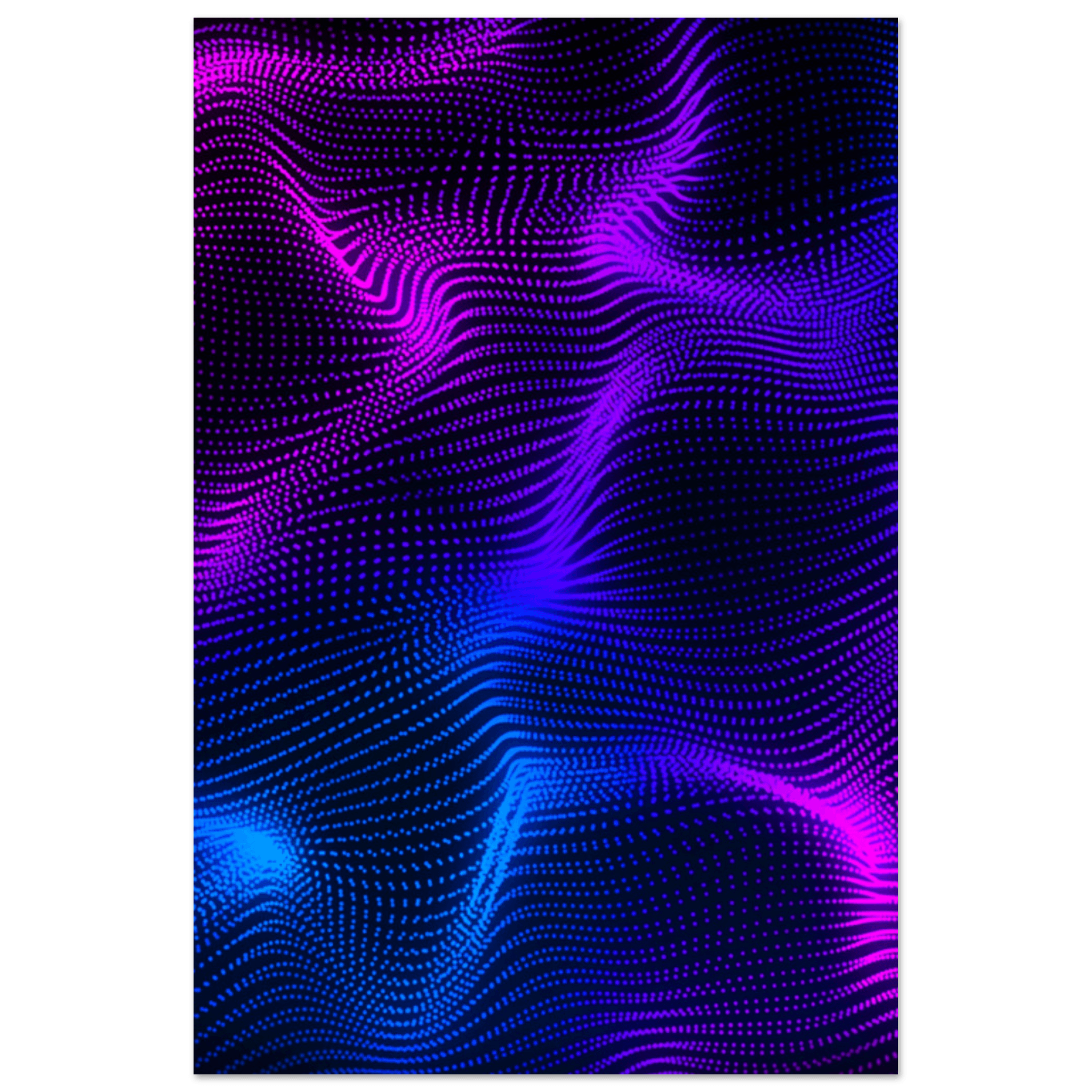 Luminous Illusions: Neon Waves in Blue and Purple Metal Wall Art (Mid) - Wallfix