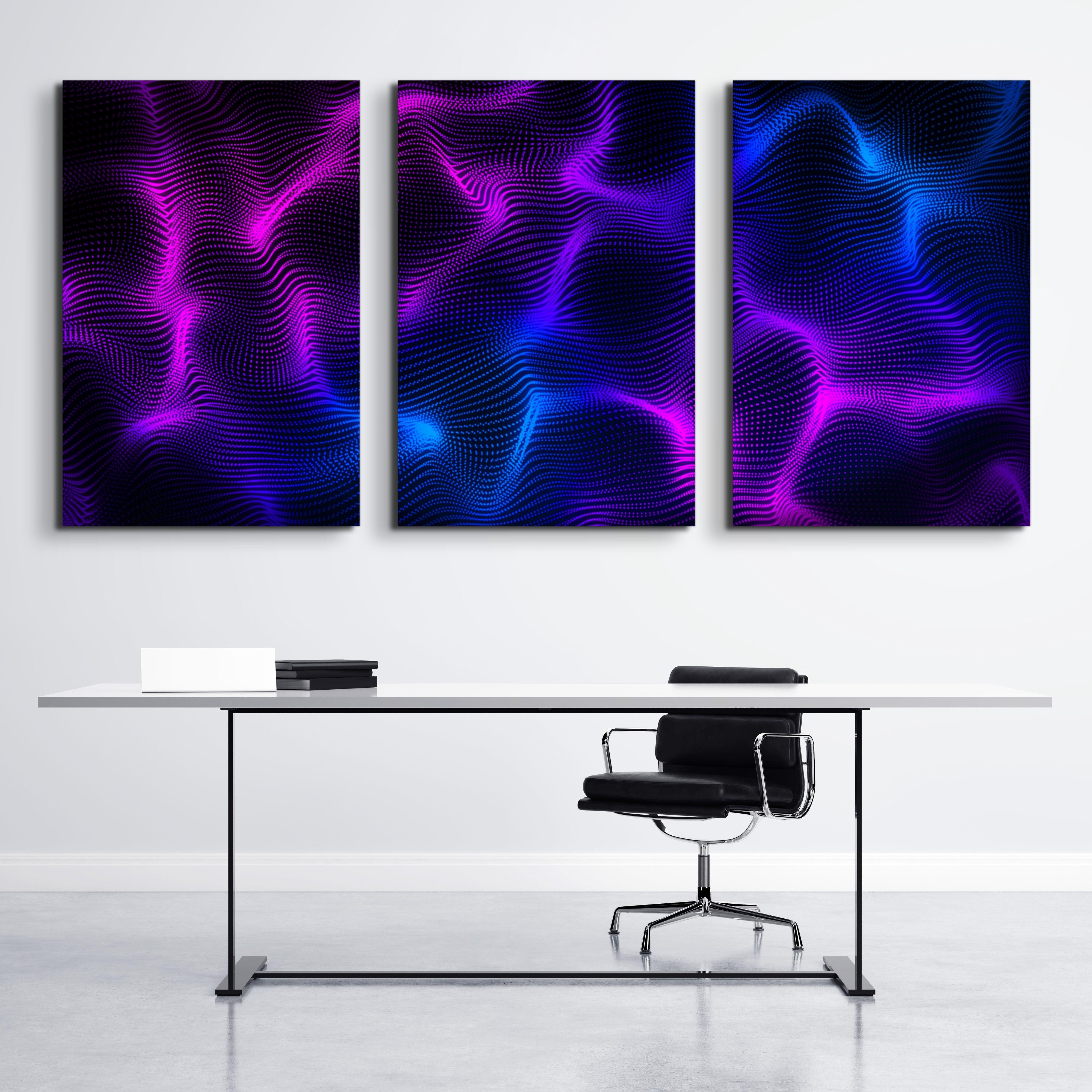 Luminous Illusions: Neon Wavy Lines Pointillist Metal Wall Art - Wallfix